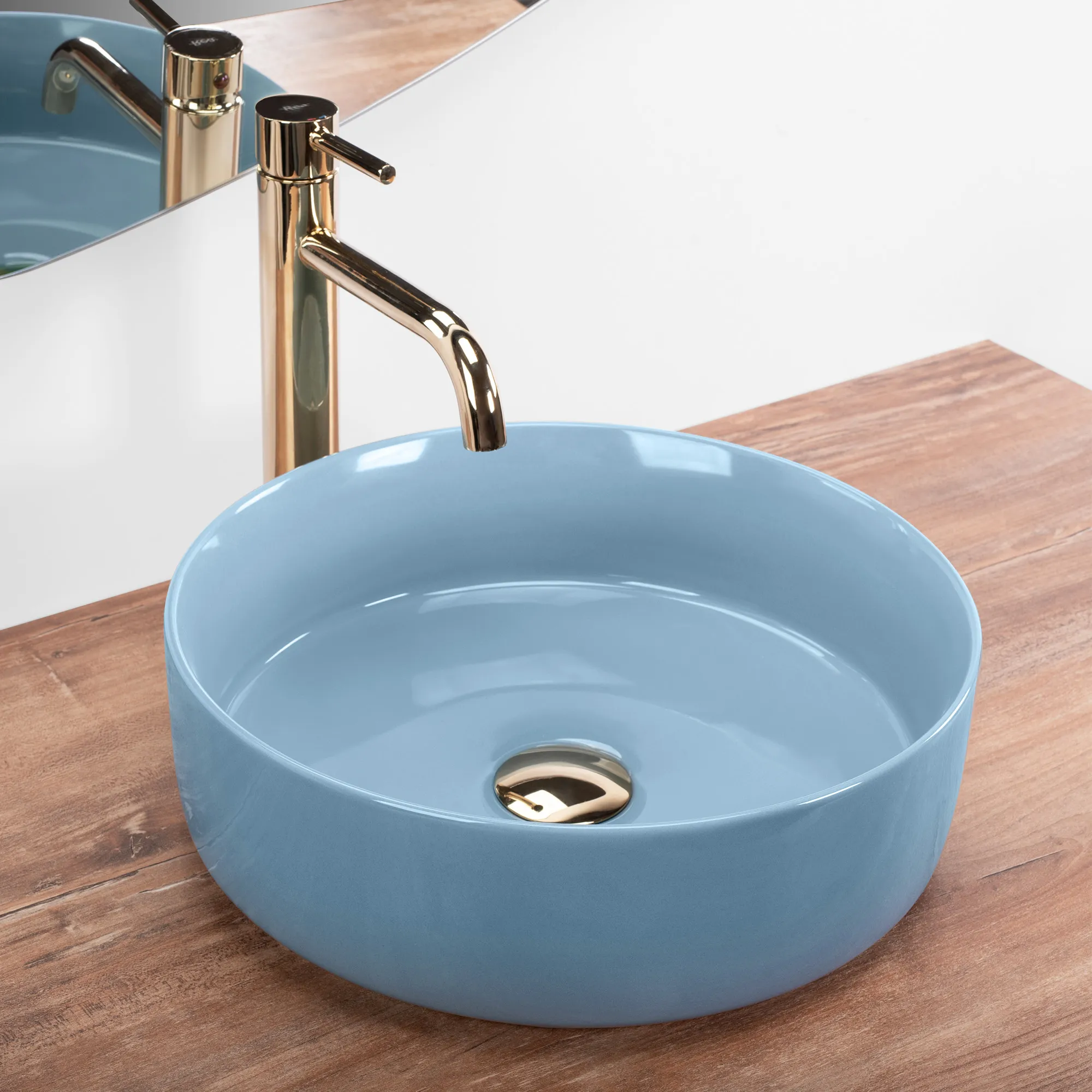 Lavoar pe blat formă rotundă diametru 36 cm finisaj albastru model Sami Blue Shiny [3]