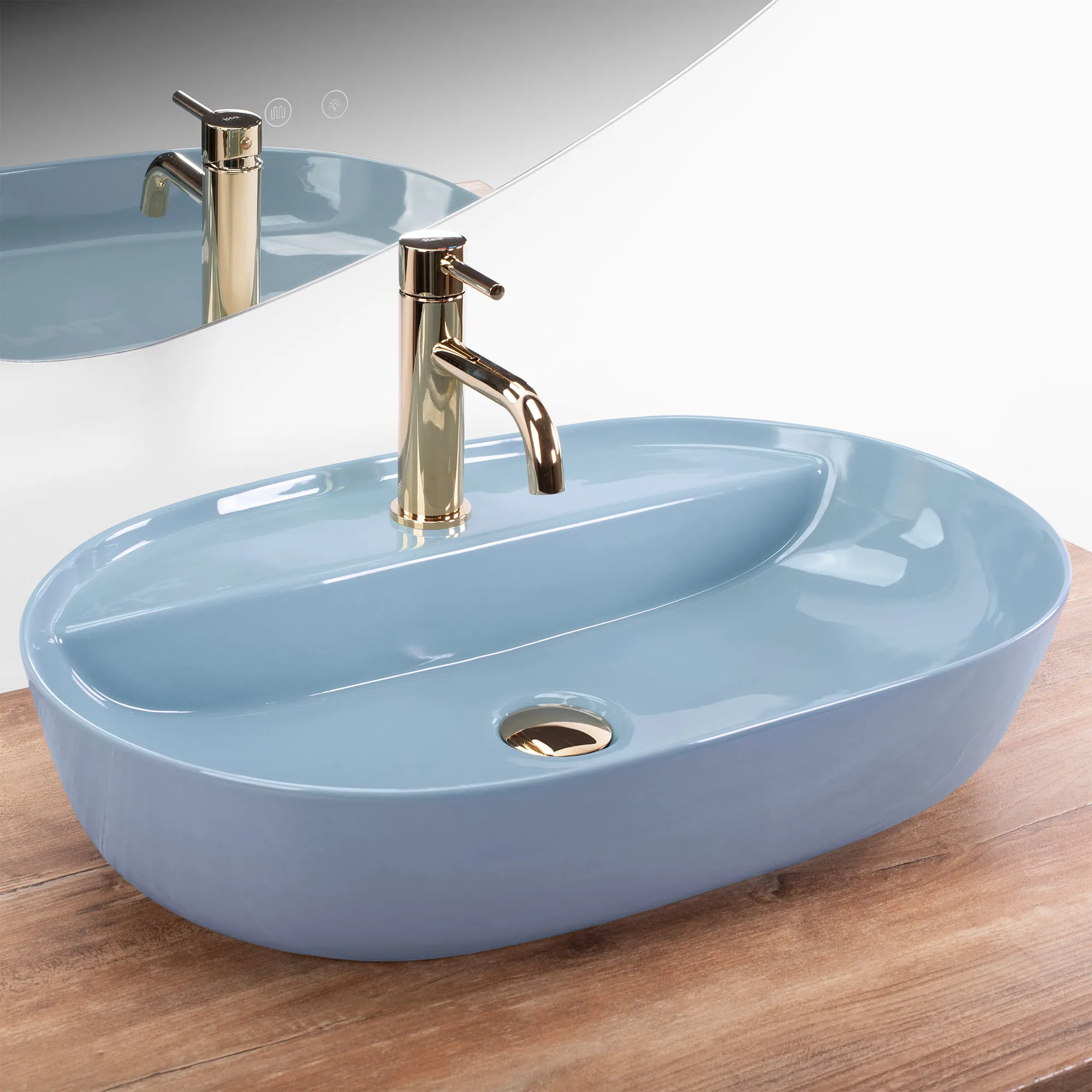 Lavoar pe blat formă semiovală lungime 61 cm finisaj albastru model Aura Blue Shiny [2]