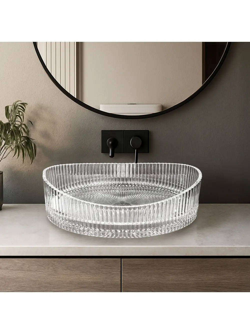 Lavoar pe blat formă ovală lungime 50 cm culoare transparentă model Harper Transparent [2]