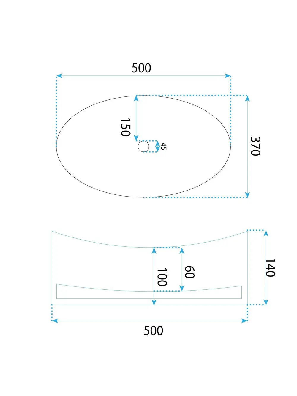 Lavoar pe blat formă ovală lungime 50 cm culoare transparentă model Harper Transparent [8]