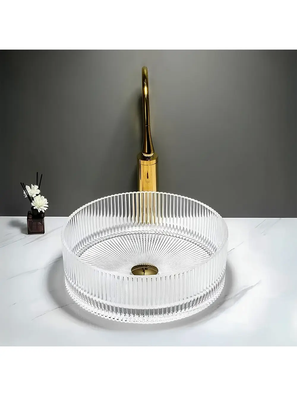 Lavoar pe blat formă rotundă lungime 36 cm culoare transparentă model Ingrid Transparent [3]