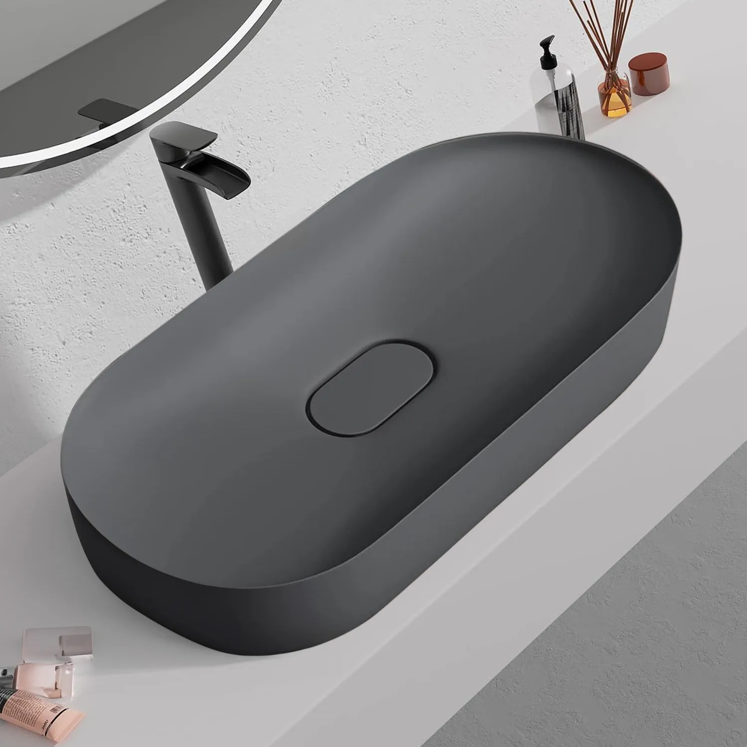 Lavoar pe blat formă semiovală lungime 70 cm culoare gri mat model Iris Grey Mat [3]