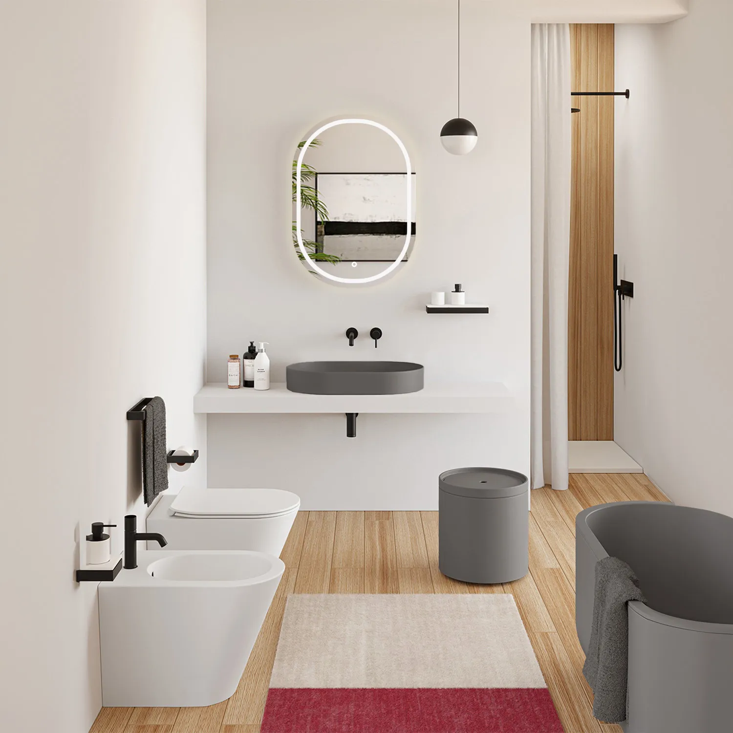 Lavoar pe blat formă semiovală lungime 70 cm culoare gri mat model Iris Grey Mat [7]