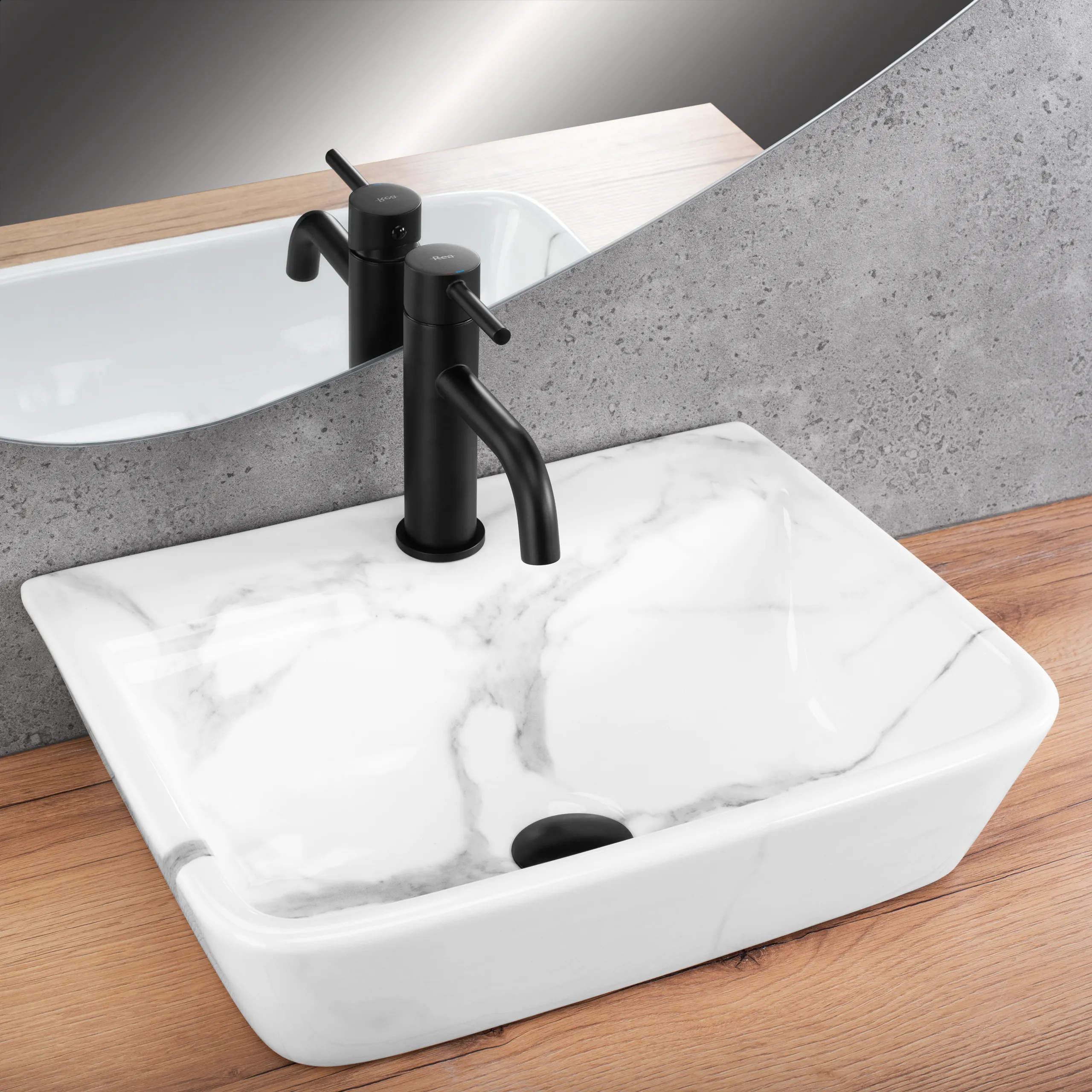 Lavoar pe blat formă dreptunghiulară lungime 45 cm finisaj imitație de piatră model Altea Cloudy [2]