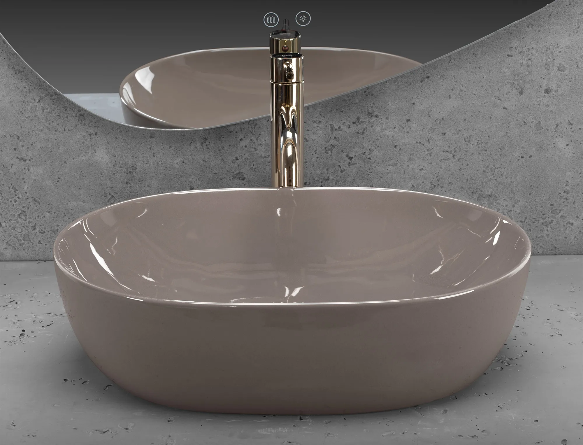 Lavoar pe blat formă semiovală lungime 49 cm culoare crem model Lisa Beige Shiny [4]