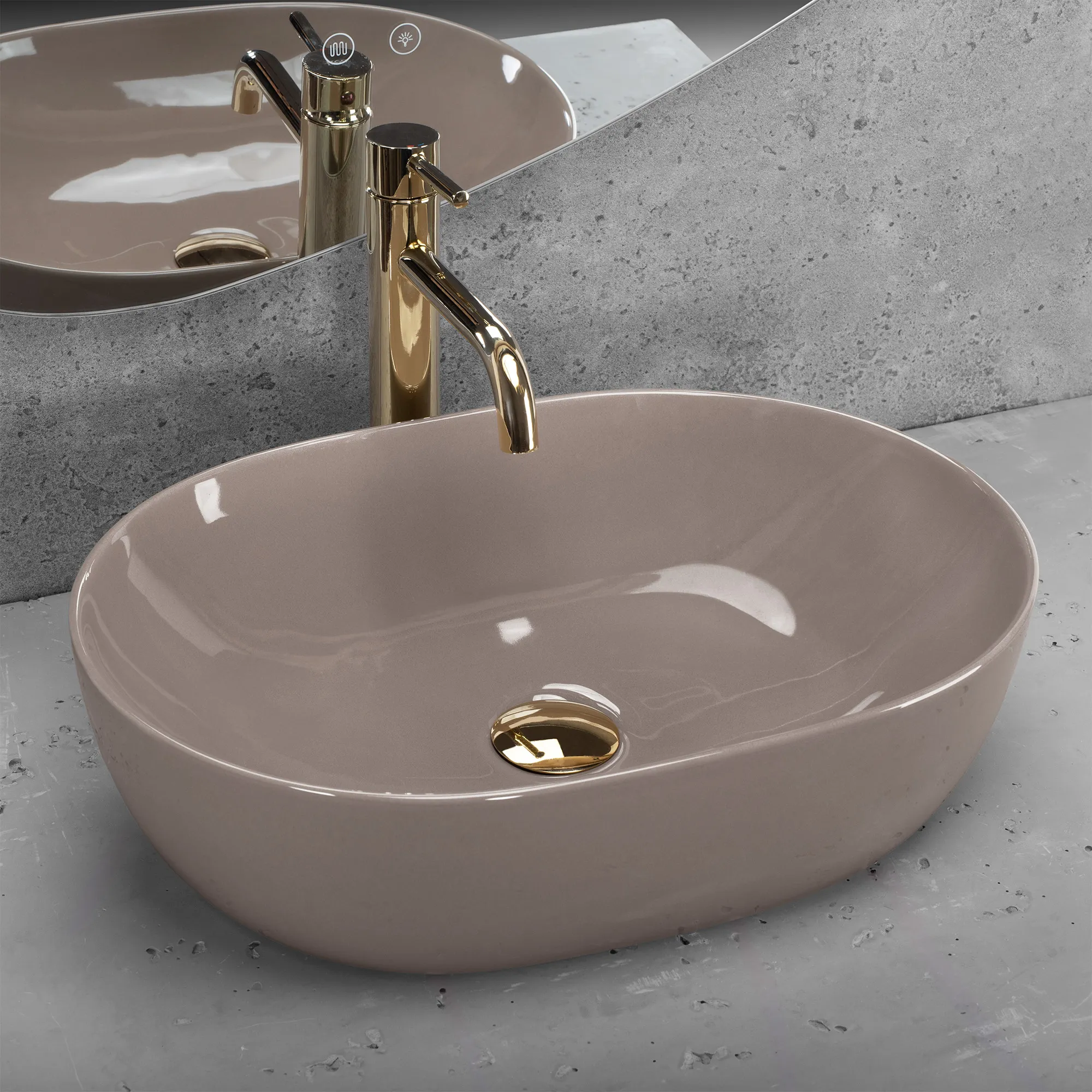 Lavoar pe blat formă semiovală lungime 49 cm culoare crem model Lisa Beige Shiny [2]