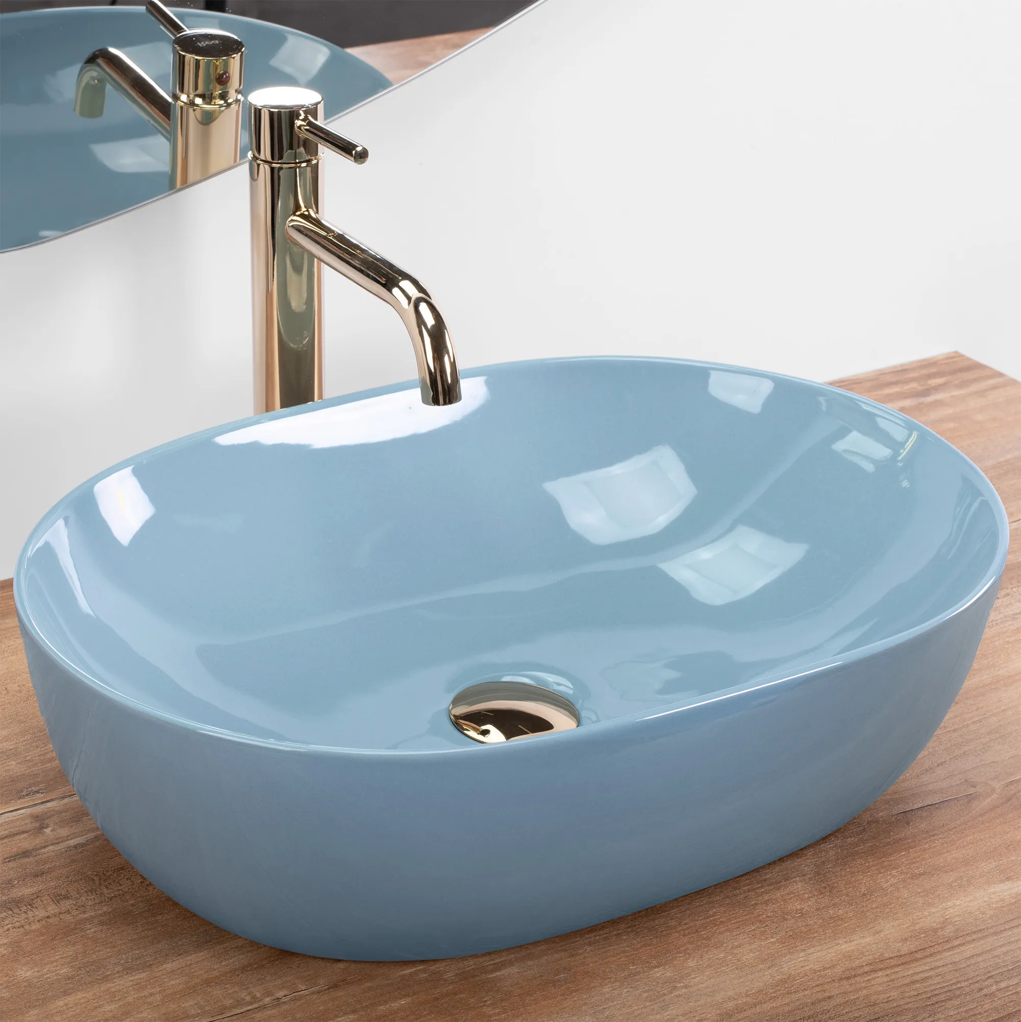 Lavoar pe blat formă semiovală lungime 49 cm culoare albastru model Lisa Blue Shiny [3]