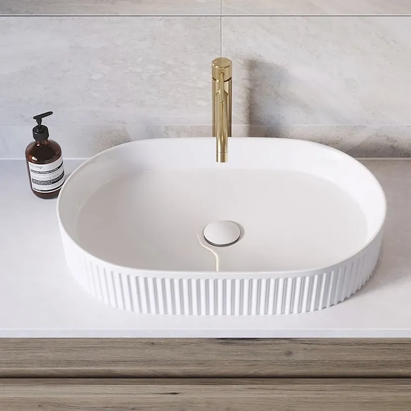 Lavoar pe blat formă semiovală lungime 60 cm culoare alb model Vanda White [2]