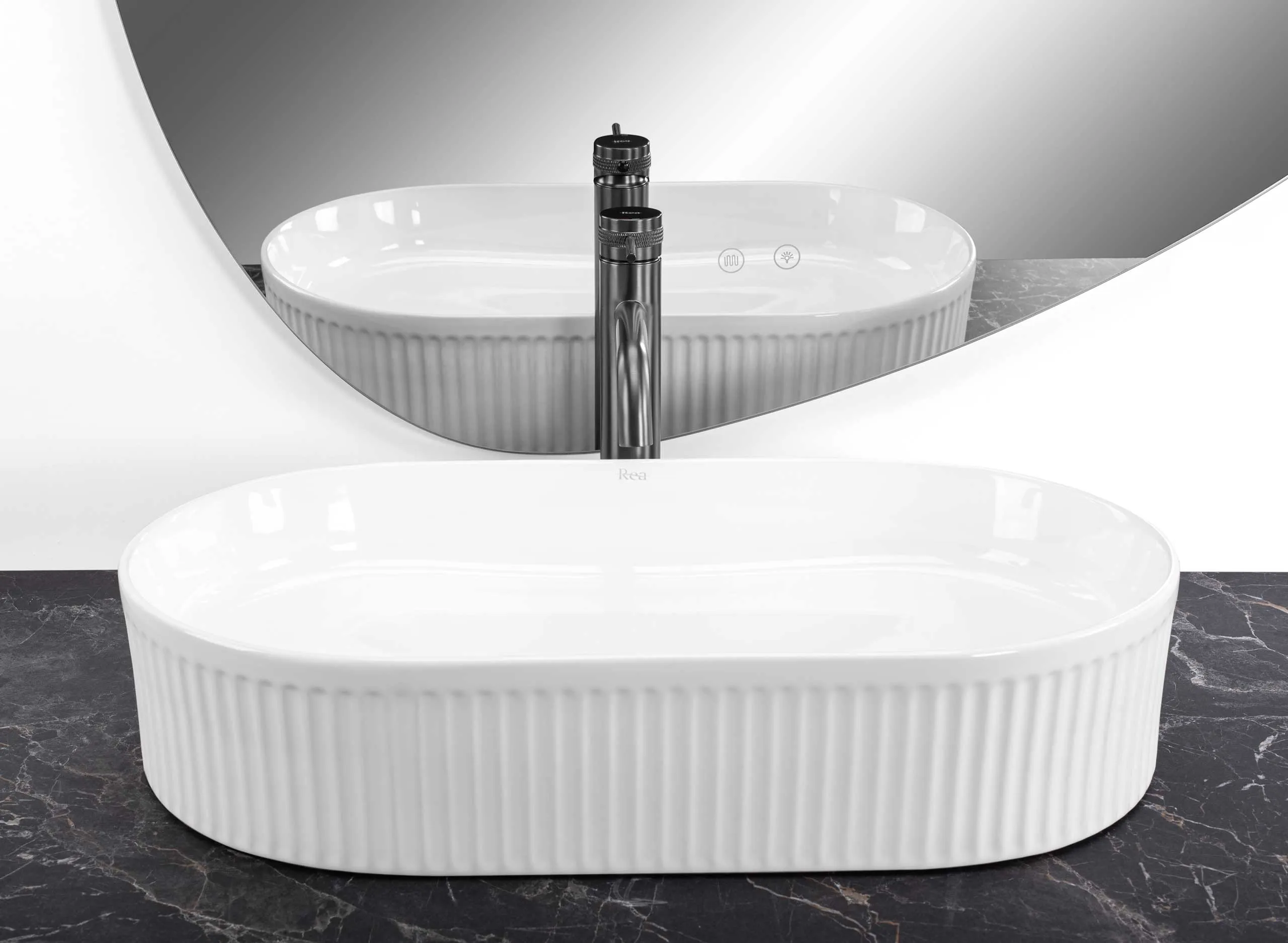 Lavoar pe blat formă semiovală lungime 60 cm culoare alb model Vanda White [4]