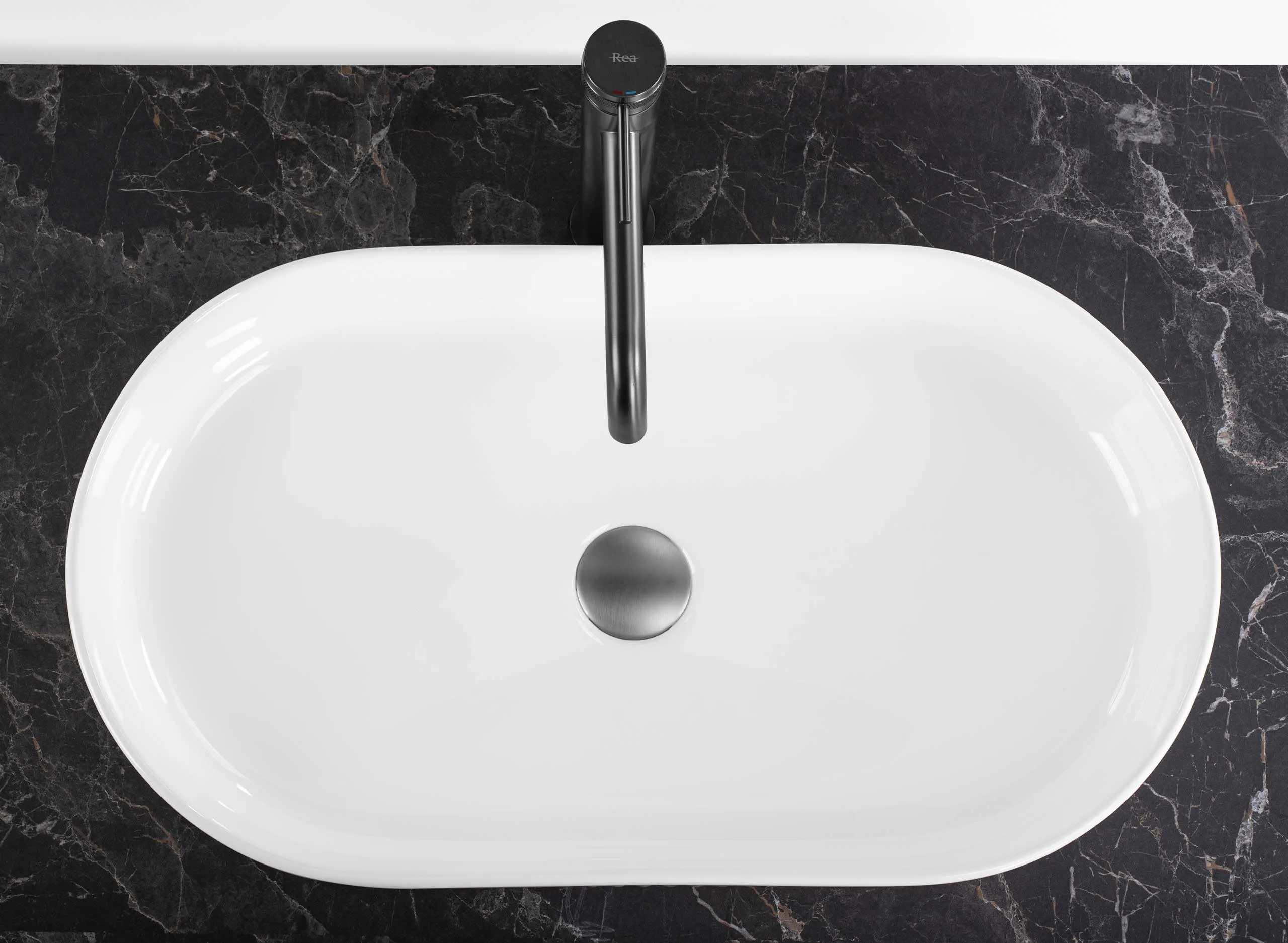 Lavoar pe blat formă semiovală lungime 60 cm culoare alb model Vanda White [5]