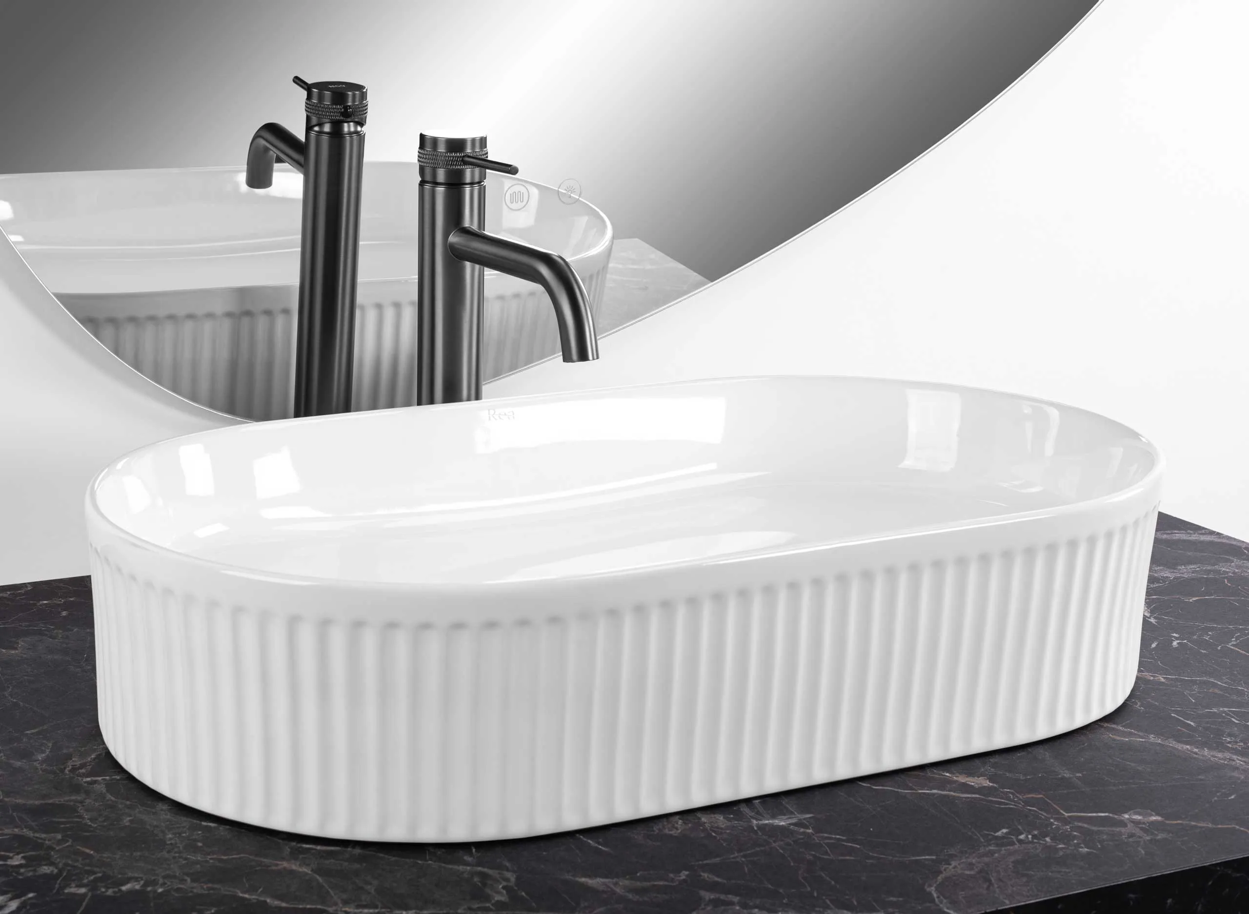 Lavoar pe blat formă semiovală lungime 60 cm culoare alb model Vanda White [3]