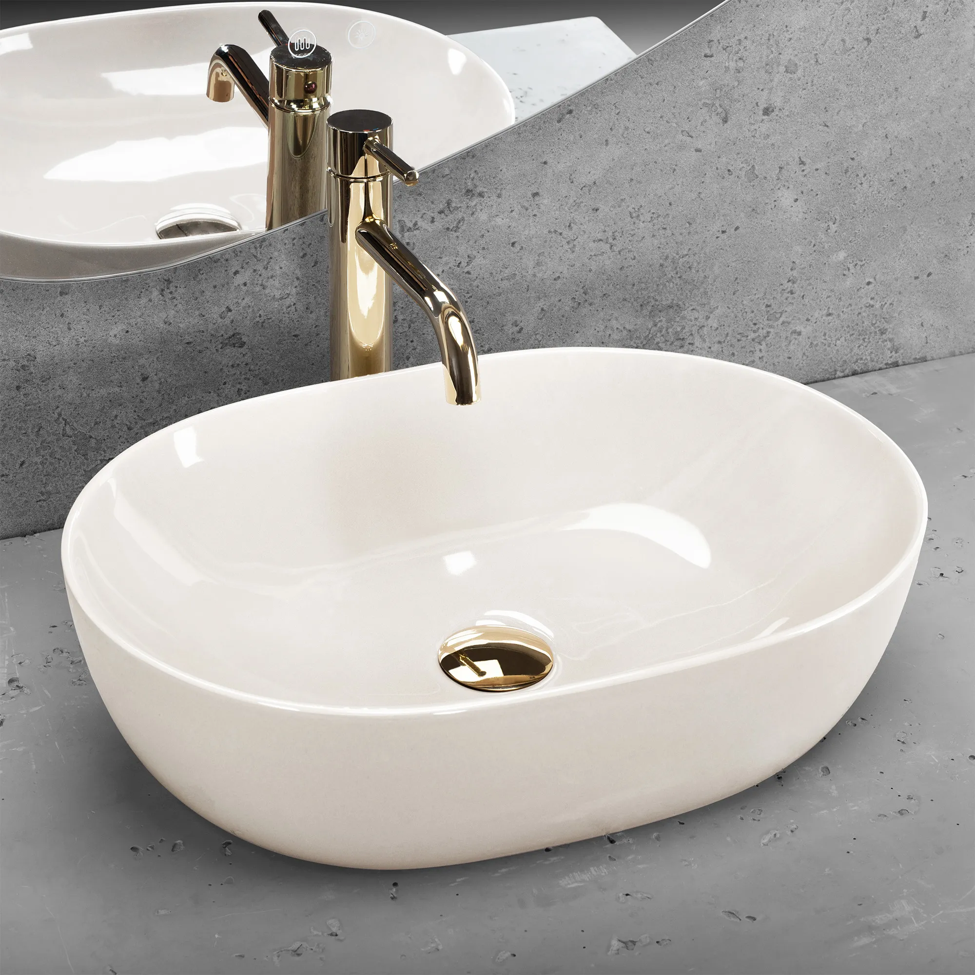 Lavoar pe blat formă semiovală lungime 49 cm culoare ecru model Lisa Ecru Shiny [2]