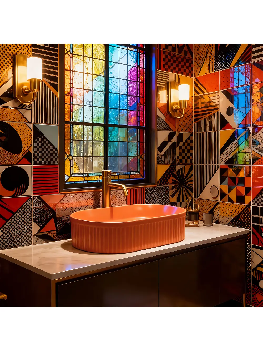 Lavoar pe blat formă semiovală lungime 50 cm culoare portocaliu mat model Vanda Cinnamon Matt [5]