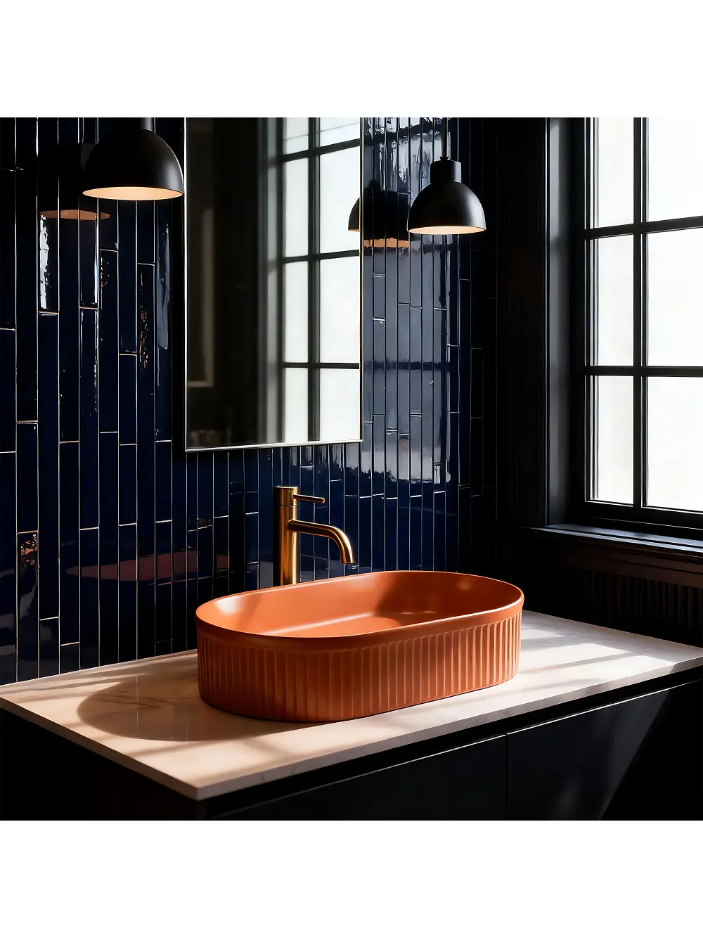 Lavoar pe blat formă semiovală lungime 50 cm culoare portocaliu mat model Vanda Cinnamon Matt [6]