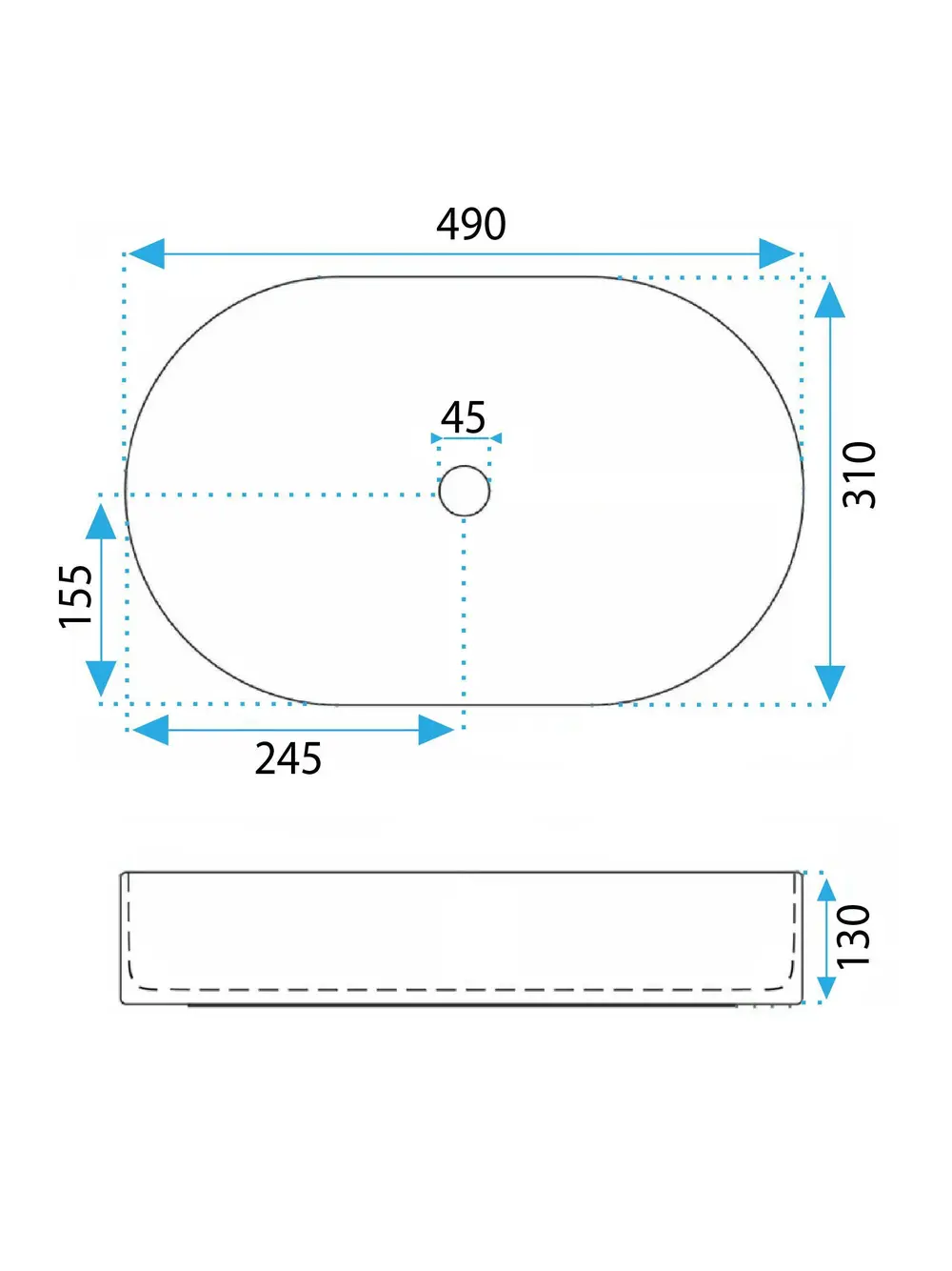 Lavoar pe blat formă semiovală lungime 50 cm culoare portocaliu mat model Vanda Cinnamon Matt [8]