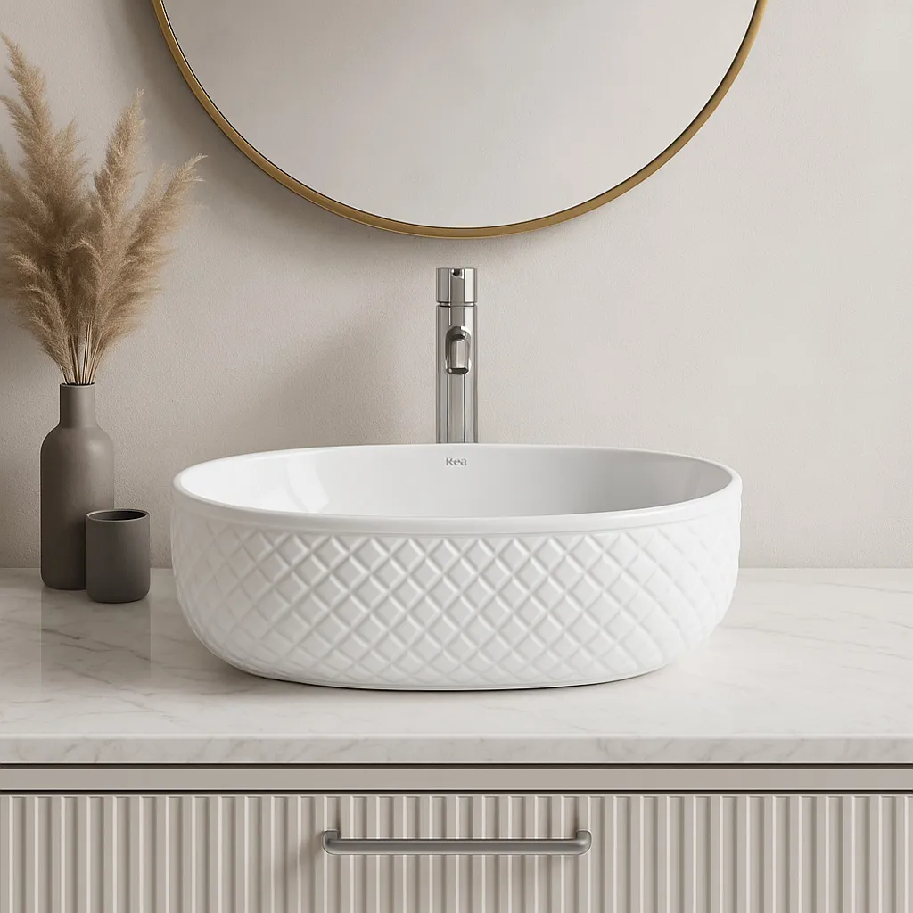 Lavoar pe blat formă semiovală lungime 49 cm culoare alb model Oktawia [2]