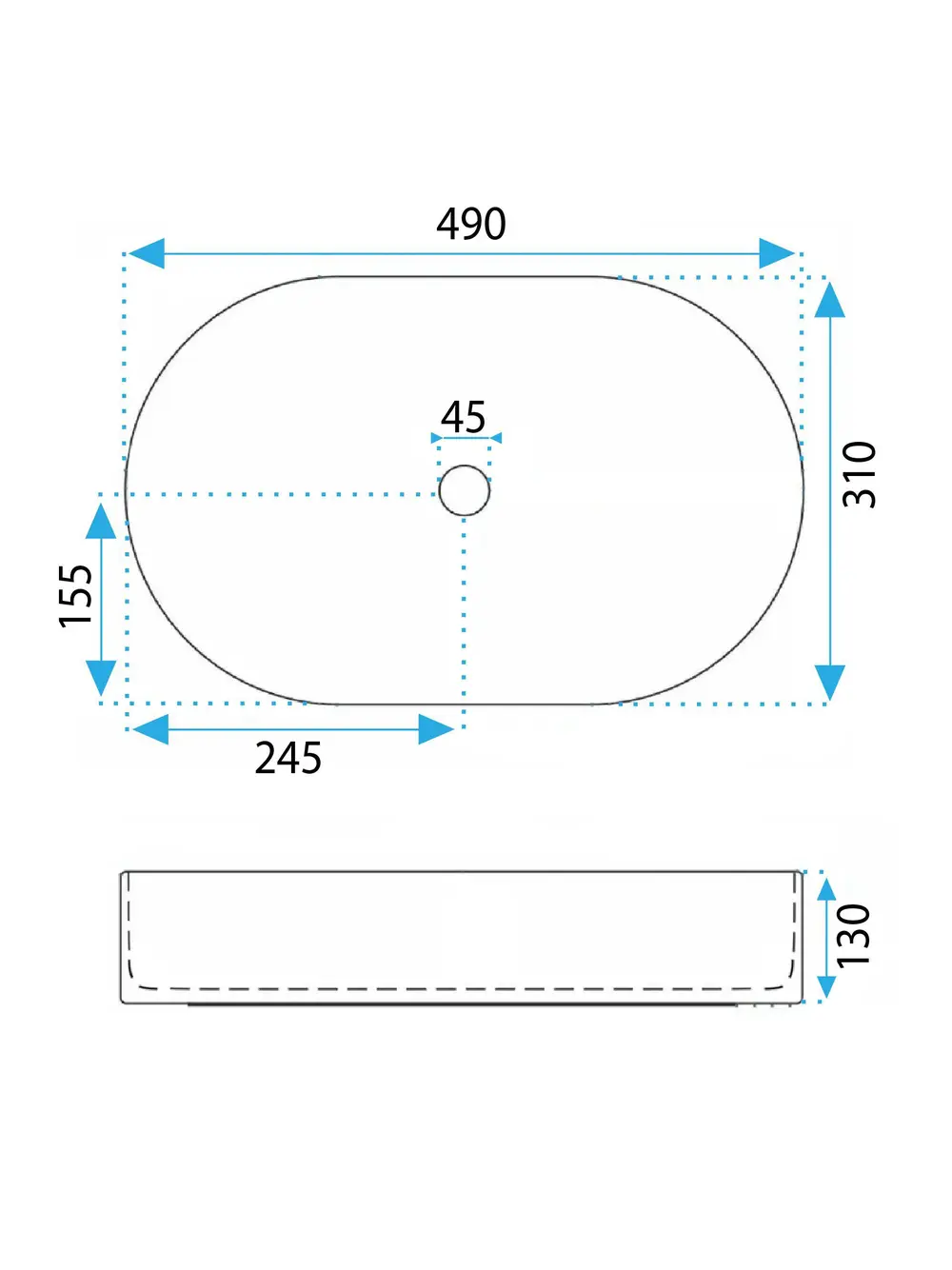 Lavoar pe blat formă semiovală lungime 49 cm culoare verde mat model Vanda Pistachio Matt [8]