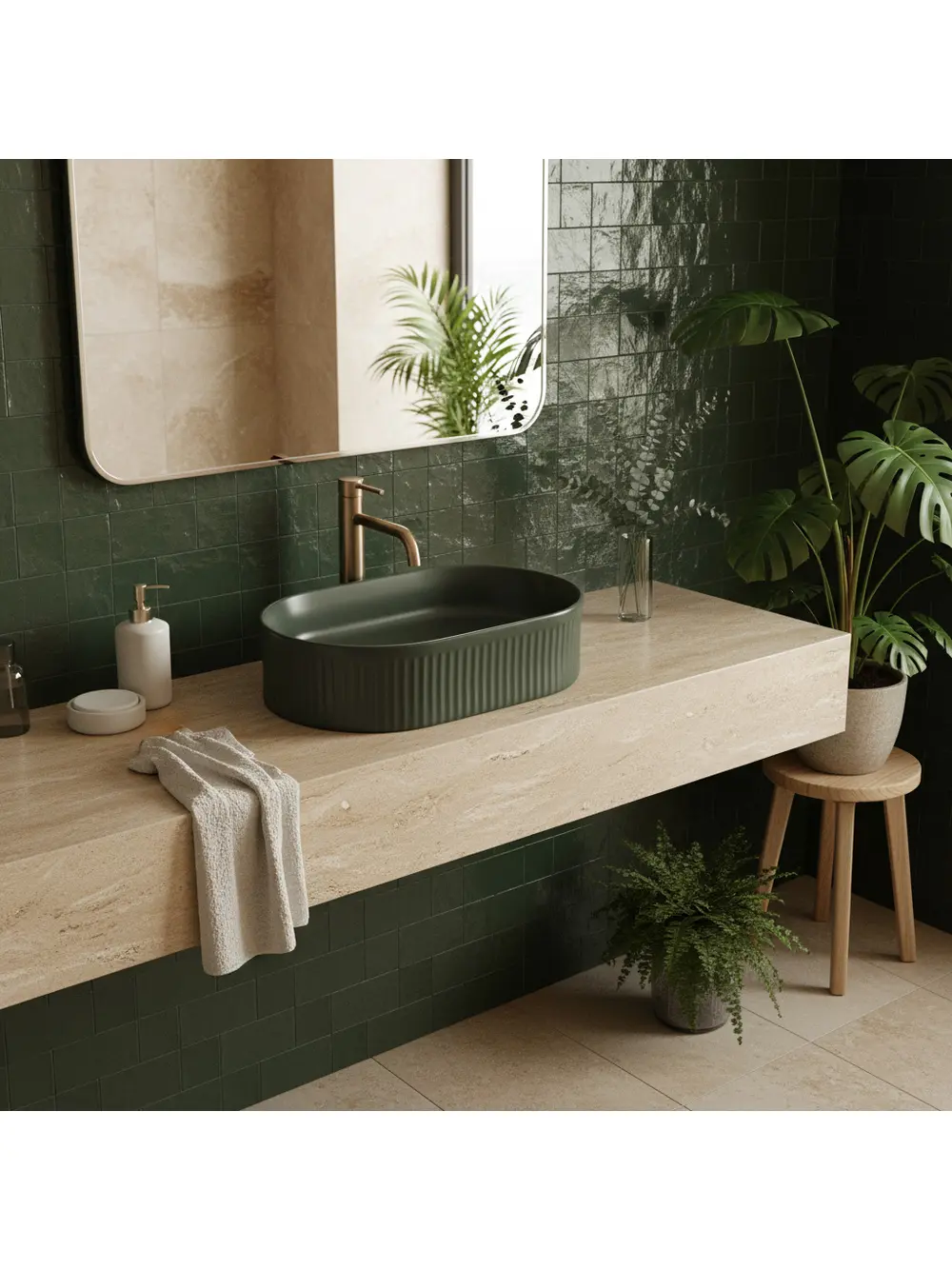 Lavoar pe blat formă semiovală lungime 49 cm culoare verde olive mat model Vanda Olive Matt [3]