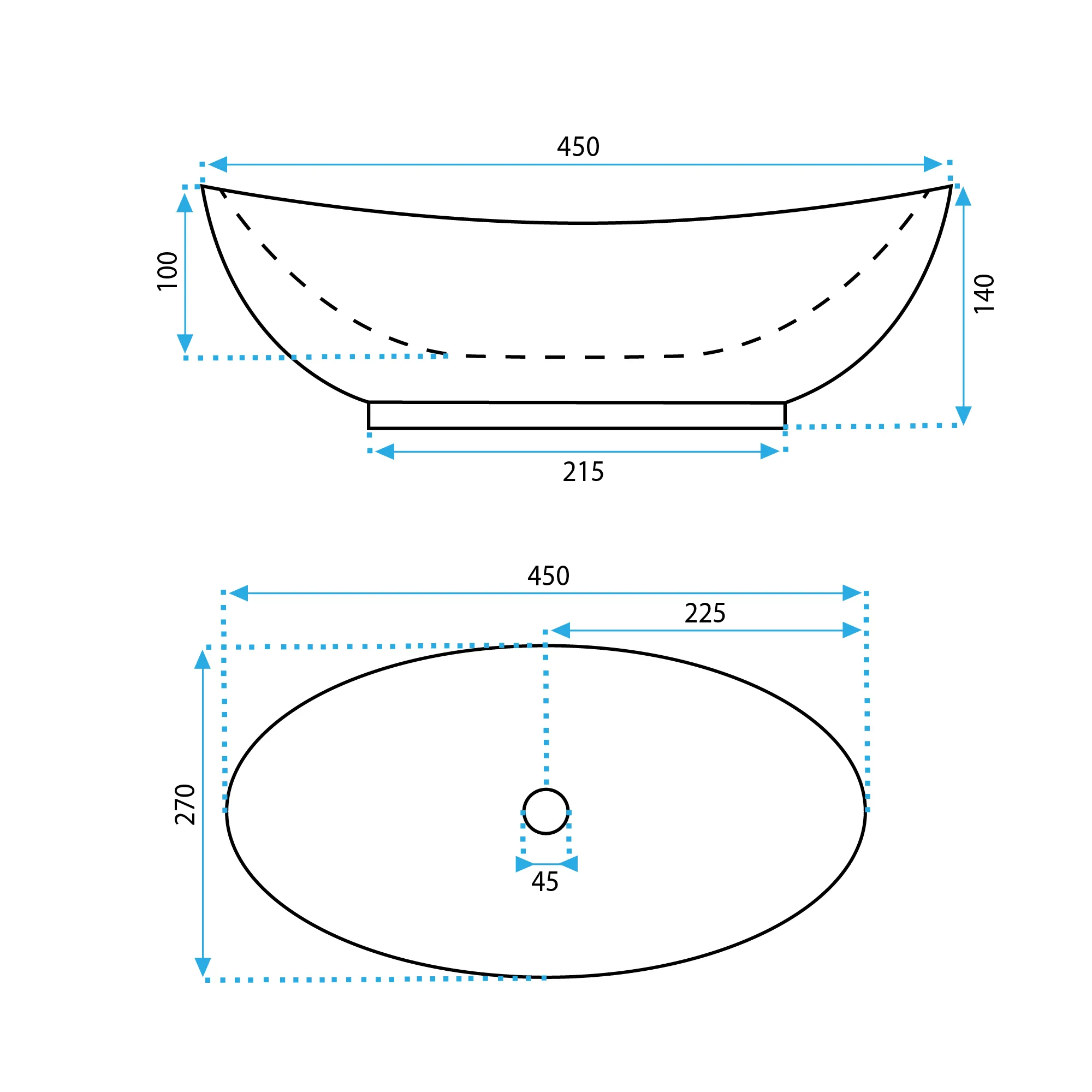 Lavoar pe blat formă semiovală lungime 45 cm culoare alb model Kate [7]