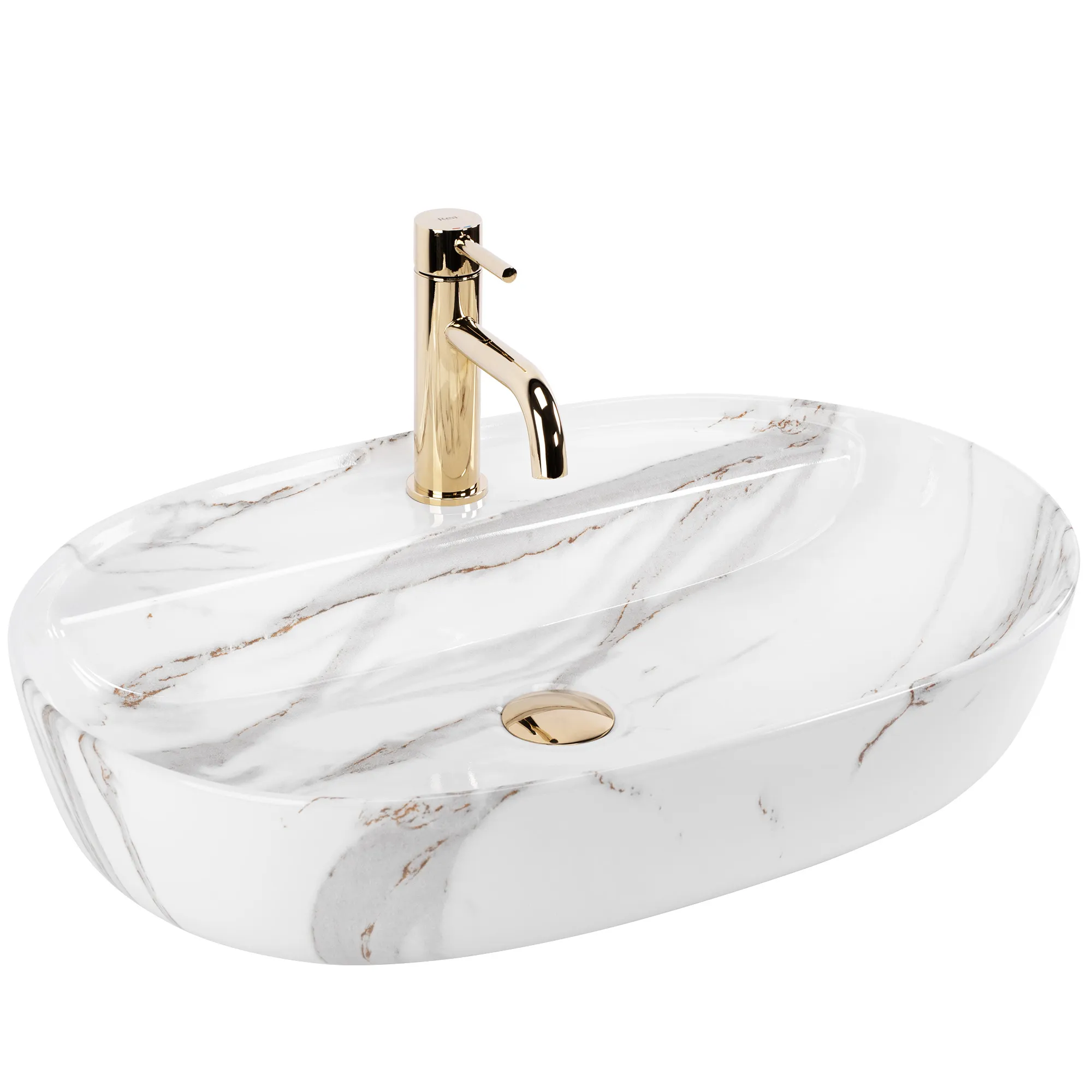 Lavoar pe blat formă semiovală lungime 61 cm culoare alb model Aura Shiny Aiax [1]