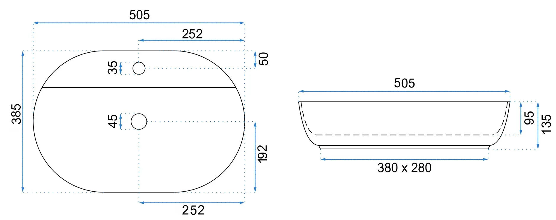 Lavoar pe blat formă semiovală lungime 50 cm culoare alb model Aura [7]