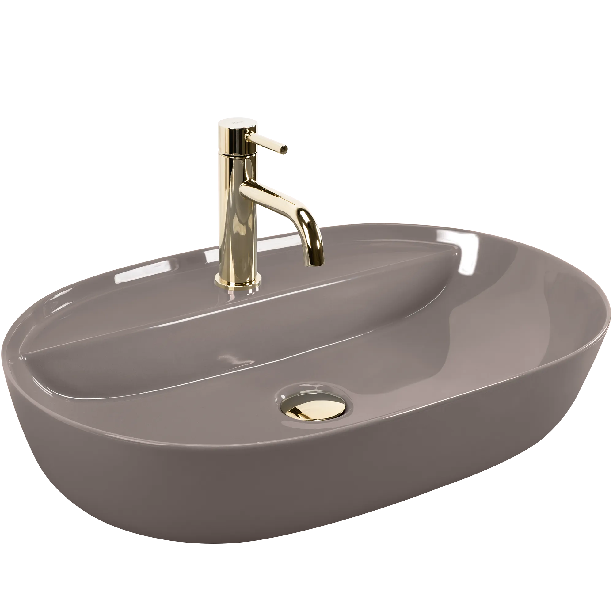 Lavoar pe blat formă semiovală lungime 61 cm finisaj crem model Aura Beige Shiny [5]