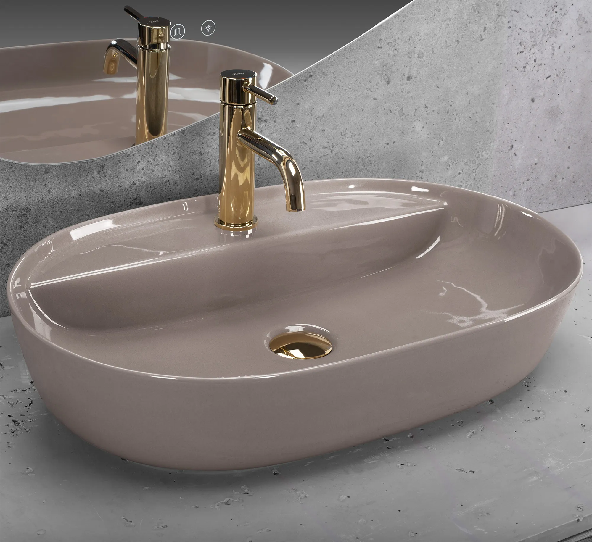 Lavoar pe blat formă semiovală lungime 61 cm finisaj crem model Aura Beige Shiny [2]