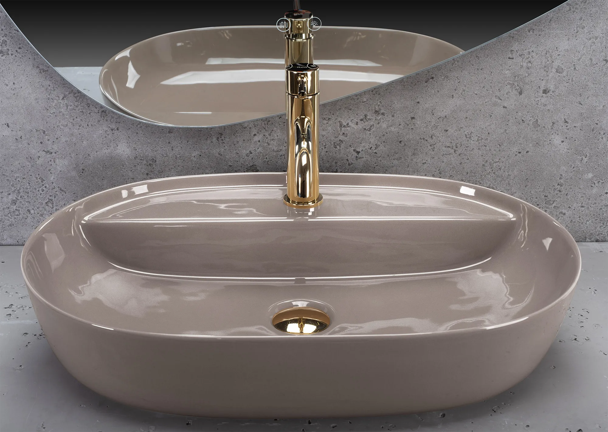 Lavoar pe blat formă semiovală lungime 61 cm finisaj crem model Aura Beige Shiny [3]