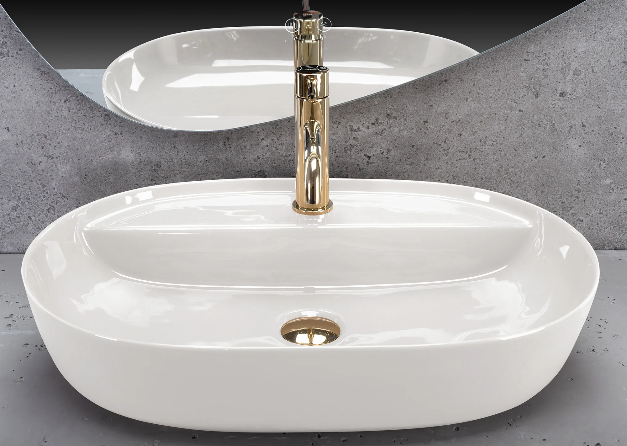 Lavoar pe blat formă semiovală lungime 61 cm finisaj ecru model Aura Ecru Shiny [4]