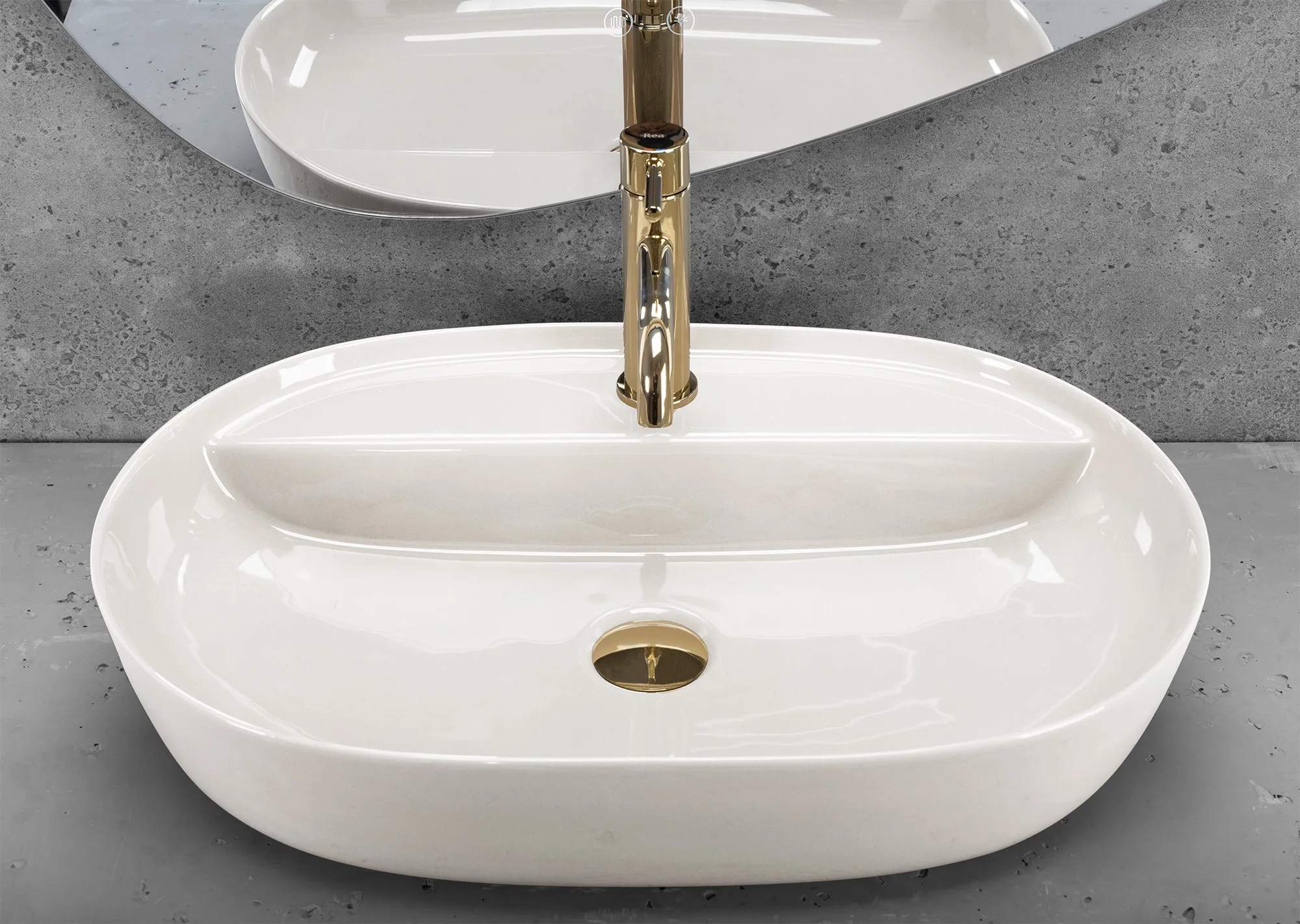 Lavoar pe blat formă semiovală lungime 61 cm finisaj ecru model Aura Ecru Shiny [3]