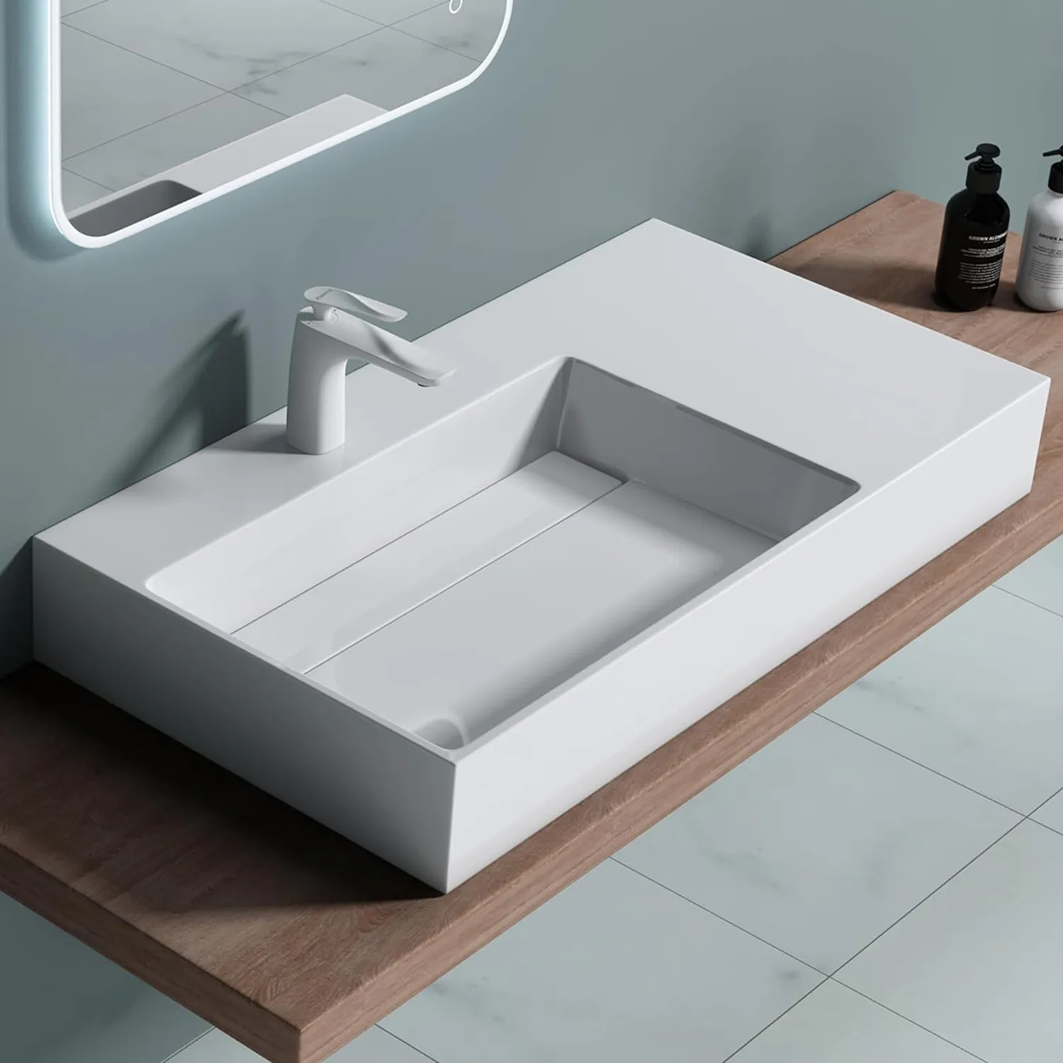 Lavoar pe blat formă dreptunghiulară lungime 90 cm culoare alb model Archi White [6]