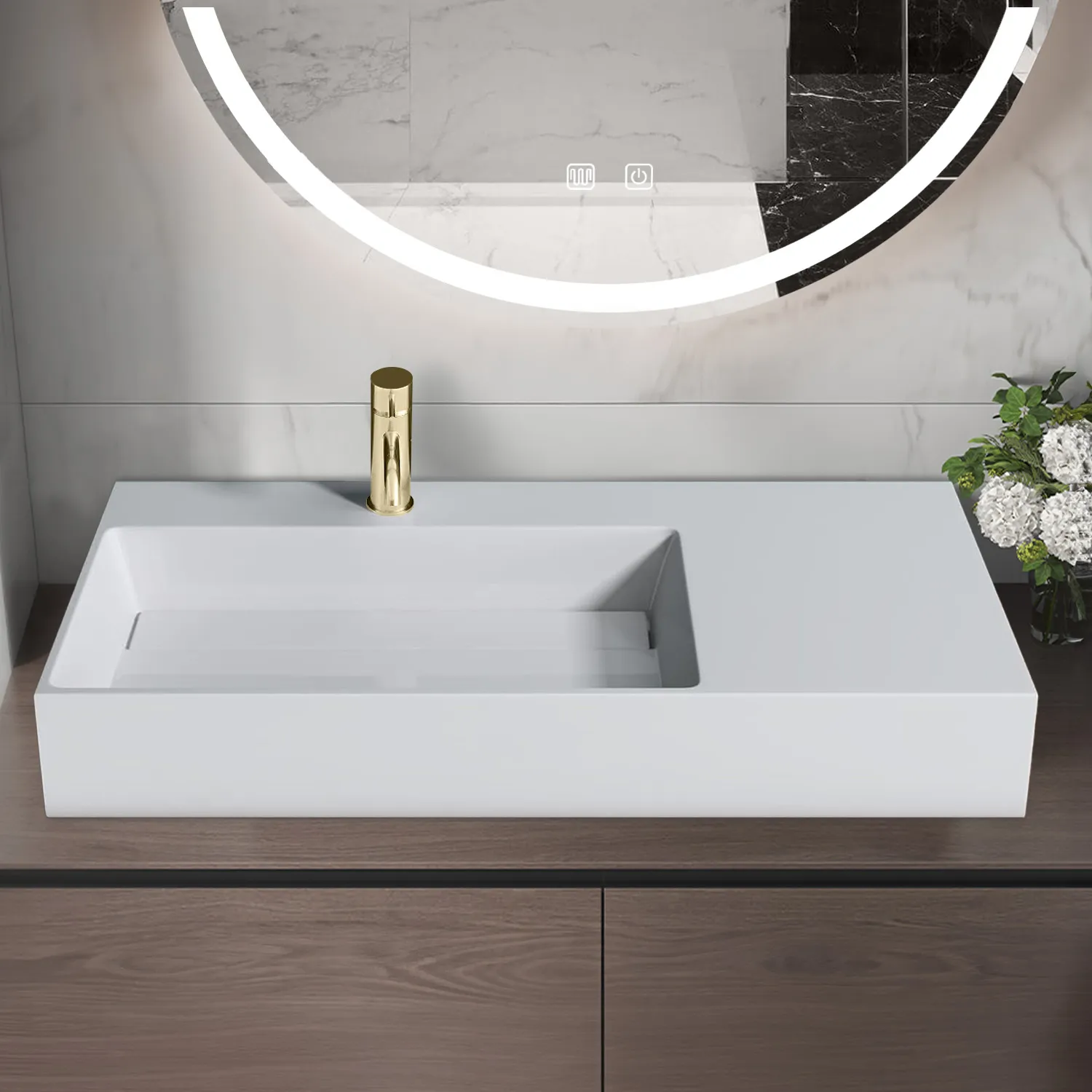Lavoar pe blat formă dreptunghiulară lungime 90 cm culoare alb model Archi White [5]