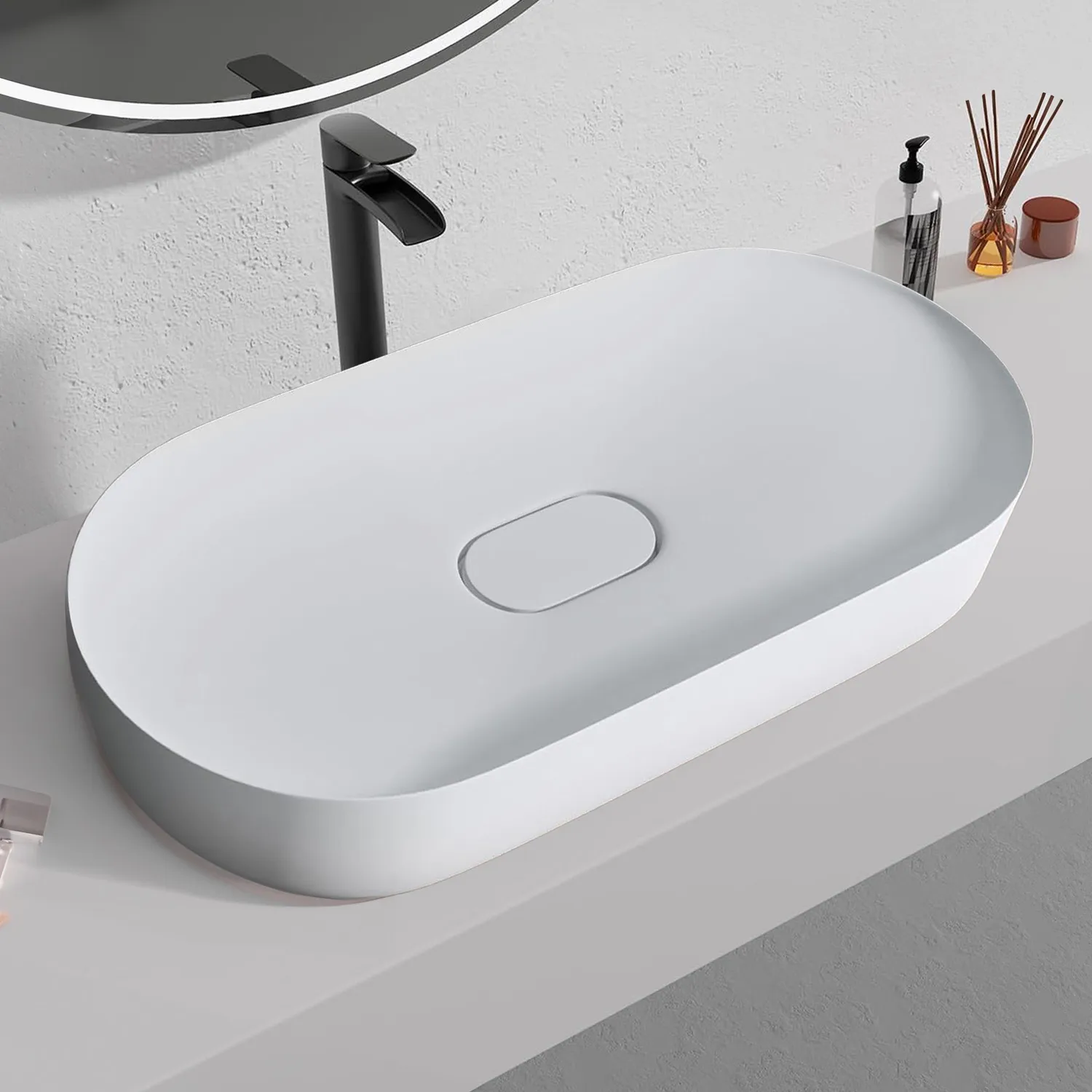 Lavoar pe blat formă semiovală lungime 70 cm culoare alb model Iris White [2]