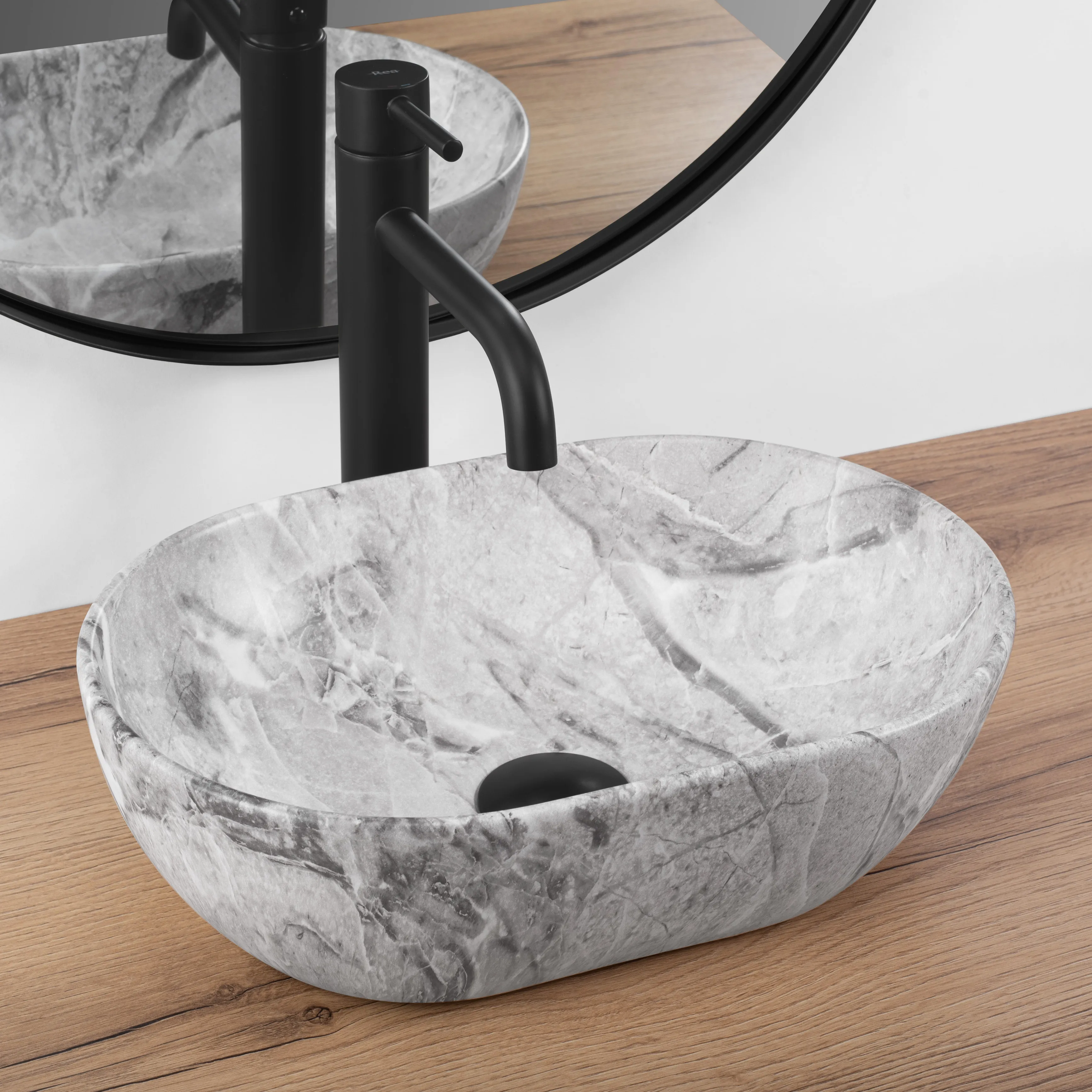 Lavoar pe blat formă semiovală lungime 38 cm culoare gri model Amelia Mini Stone Mat [4]