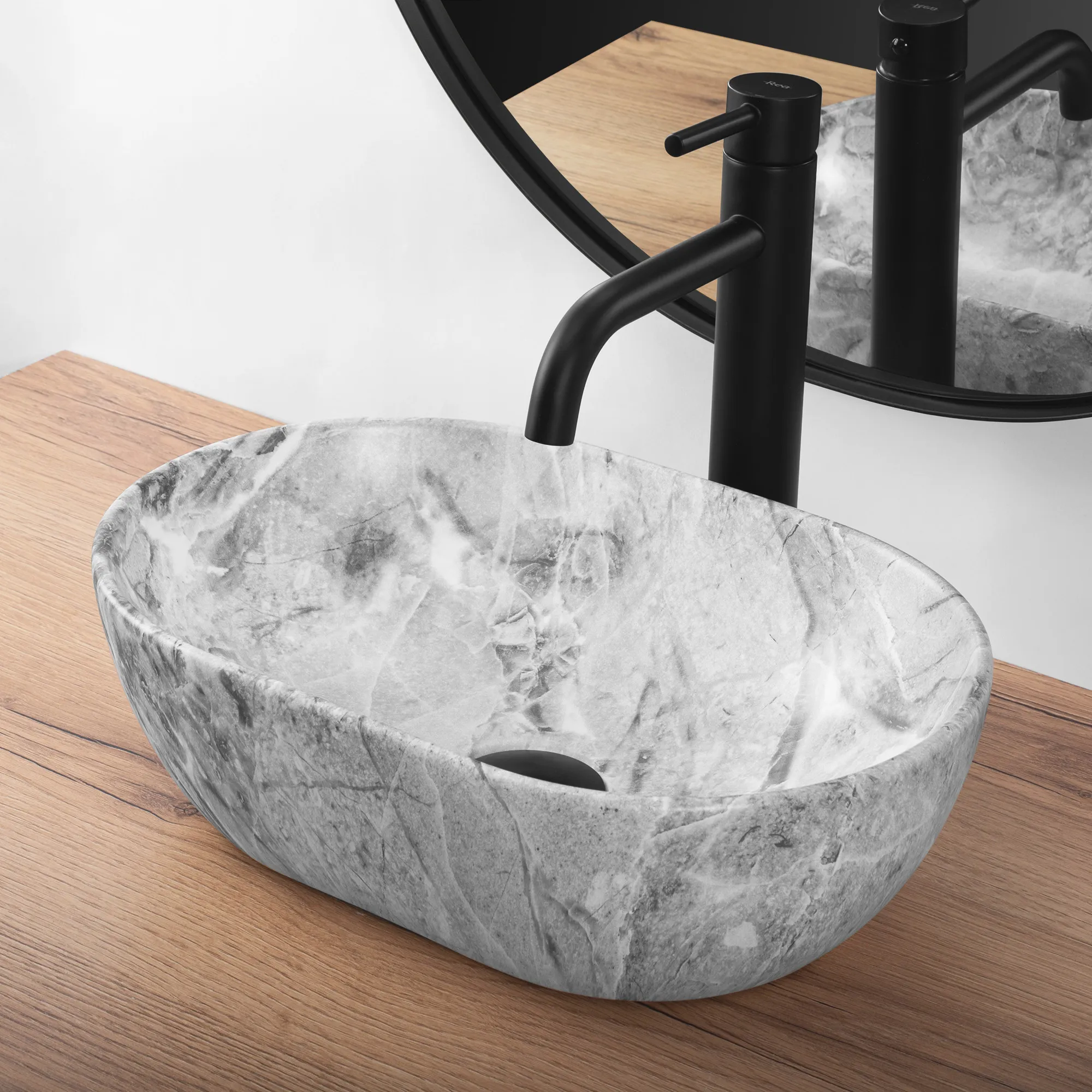 Lavoar pe blat formă semiovală lungime 38 cm culoare gri model Amelia Mini Stone Mat [3]