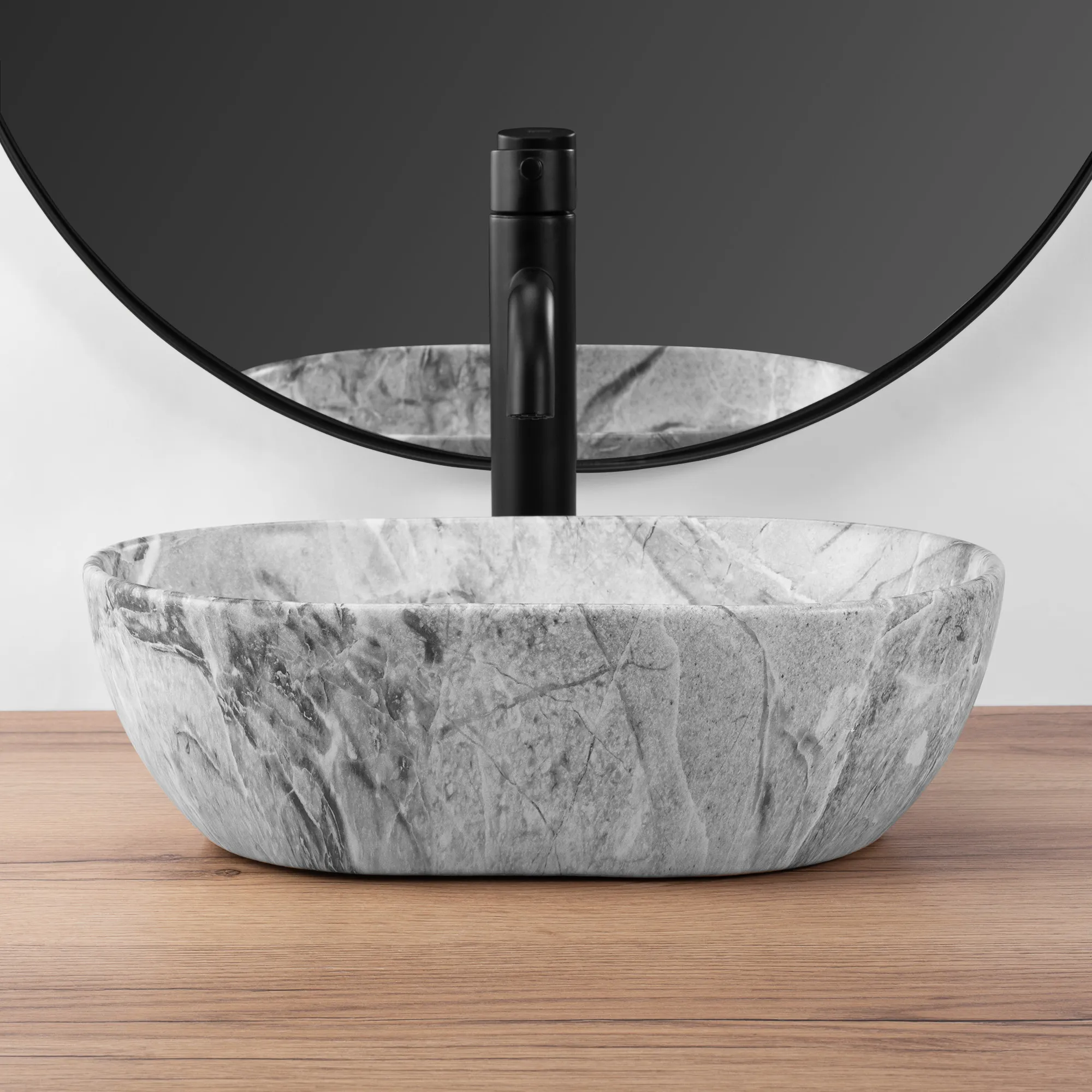 Lavoar pe blat formă semiovală lungime 38 cm culoare gri model Amelia Mini Stone Mat [2]