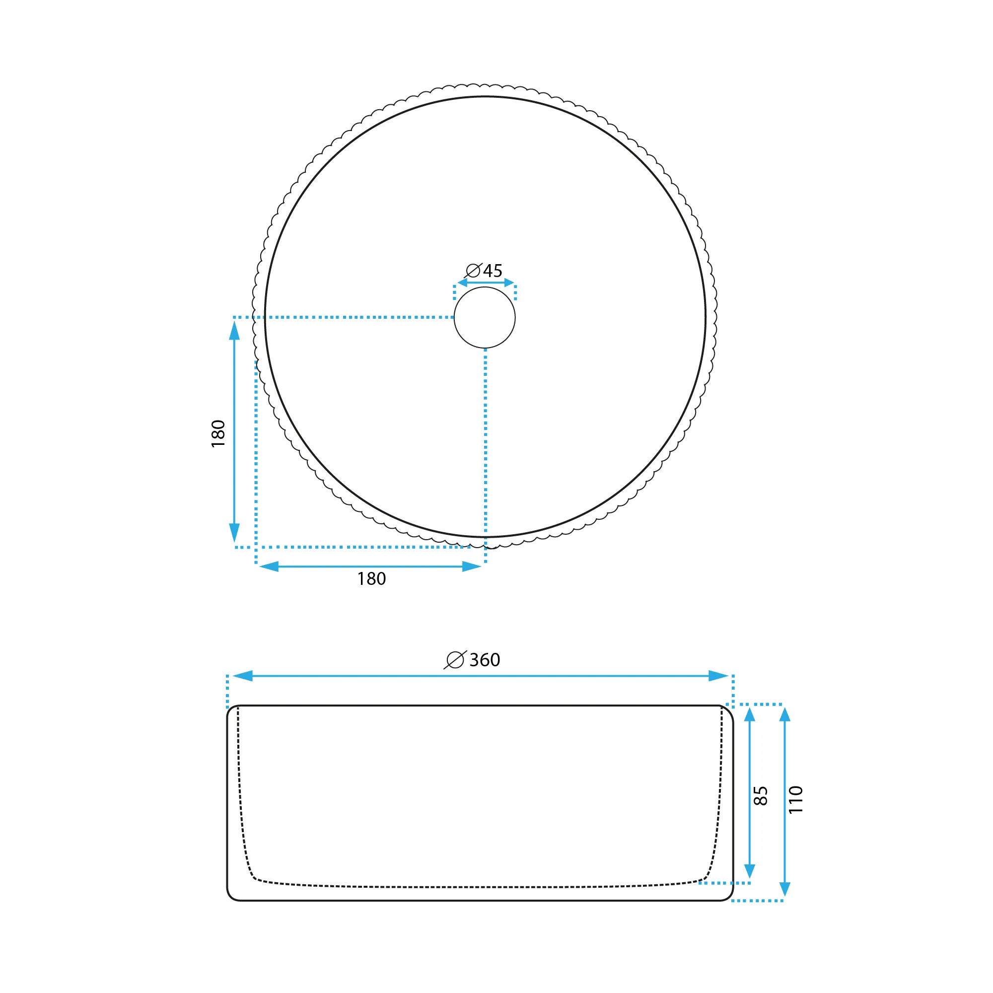 Lavoar pe blat formă rotundă lungime 36 cm culoare alb model Delia [9]