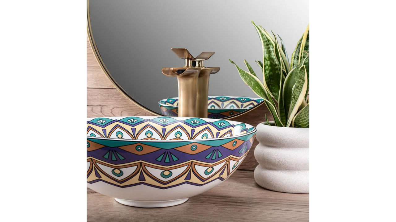 Lavoar pe blat formă rotundă lungime 40 cm culoare multicolor model Aztec [4]