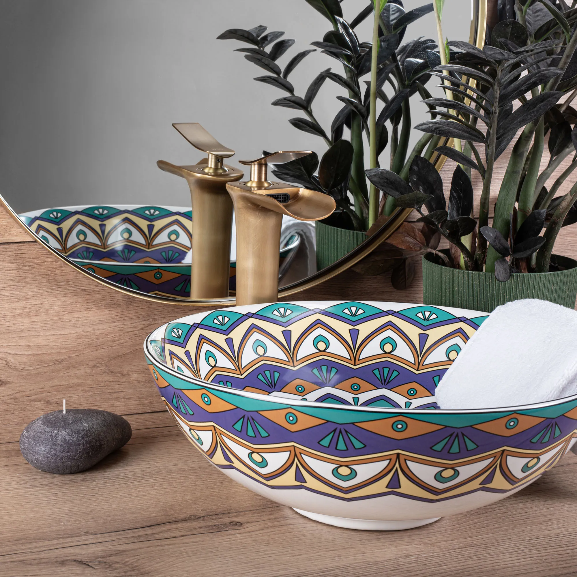 Lavoar pe blat formă rotundă lungime 40 cm culoare multicolor model Aztec [2]