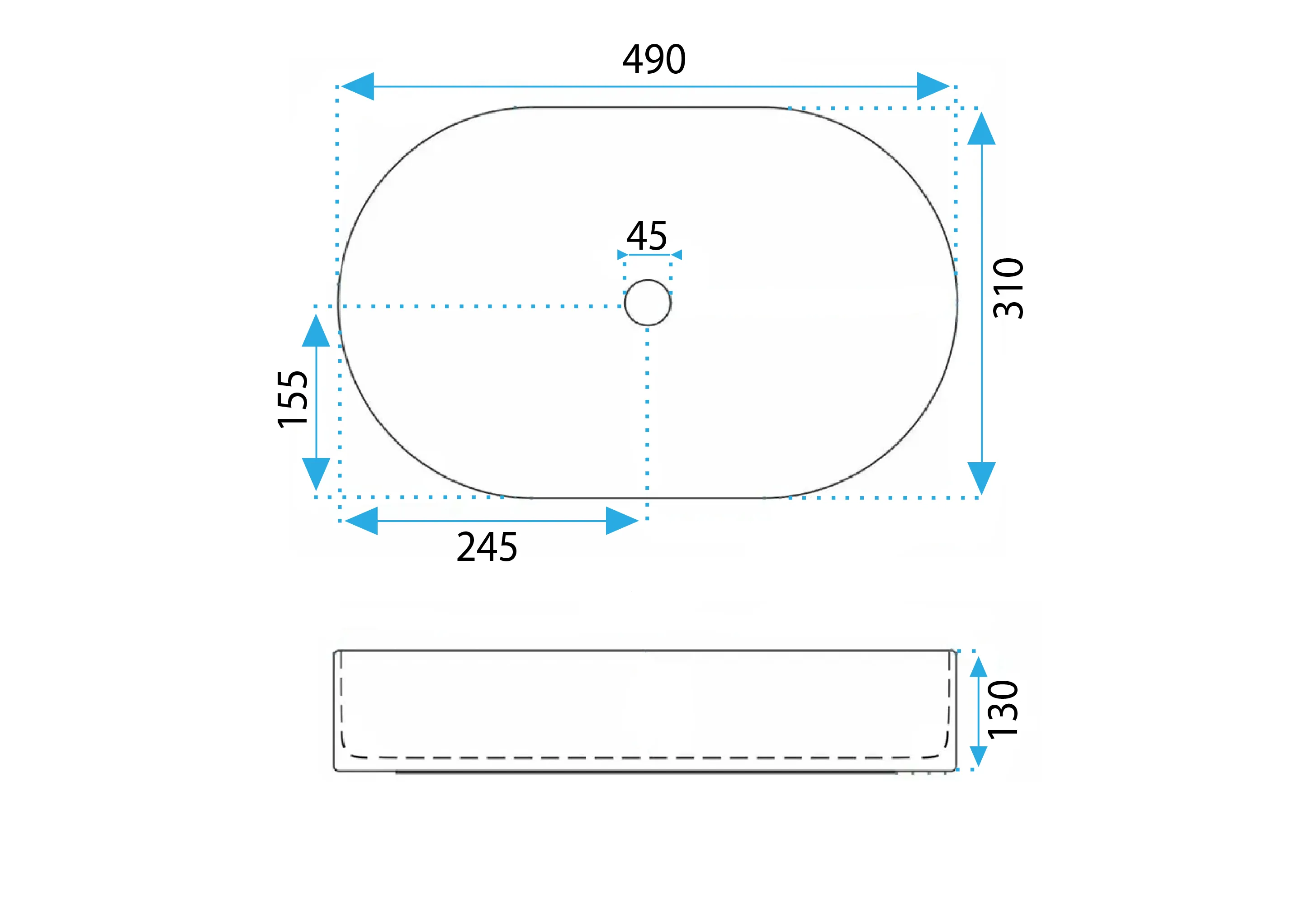 Lavoar pe blat formă semiovală lungime 50 cm culoare albastru mat model Vanda Baby Blue Matt [5]