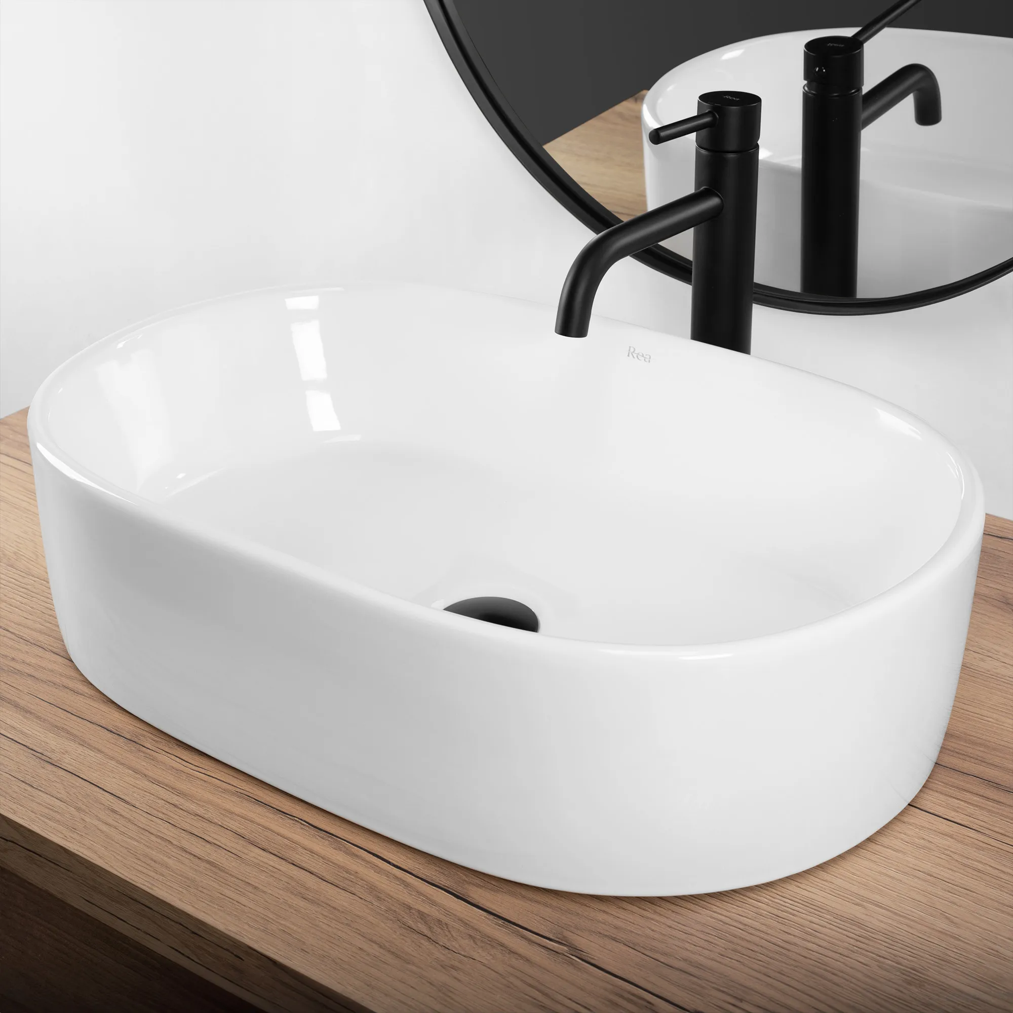 Lavoar pe blat formă semiovală lungime 57 cm culoare alb model Alma White [4]