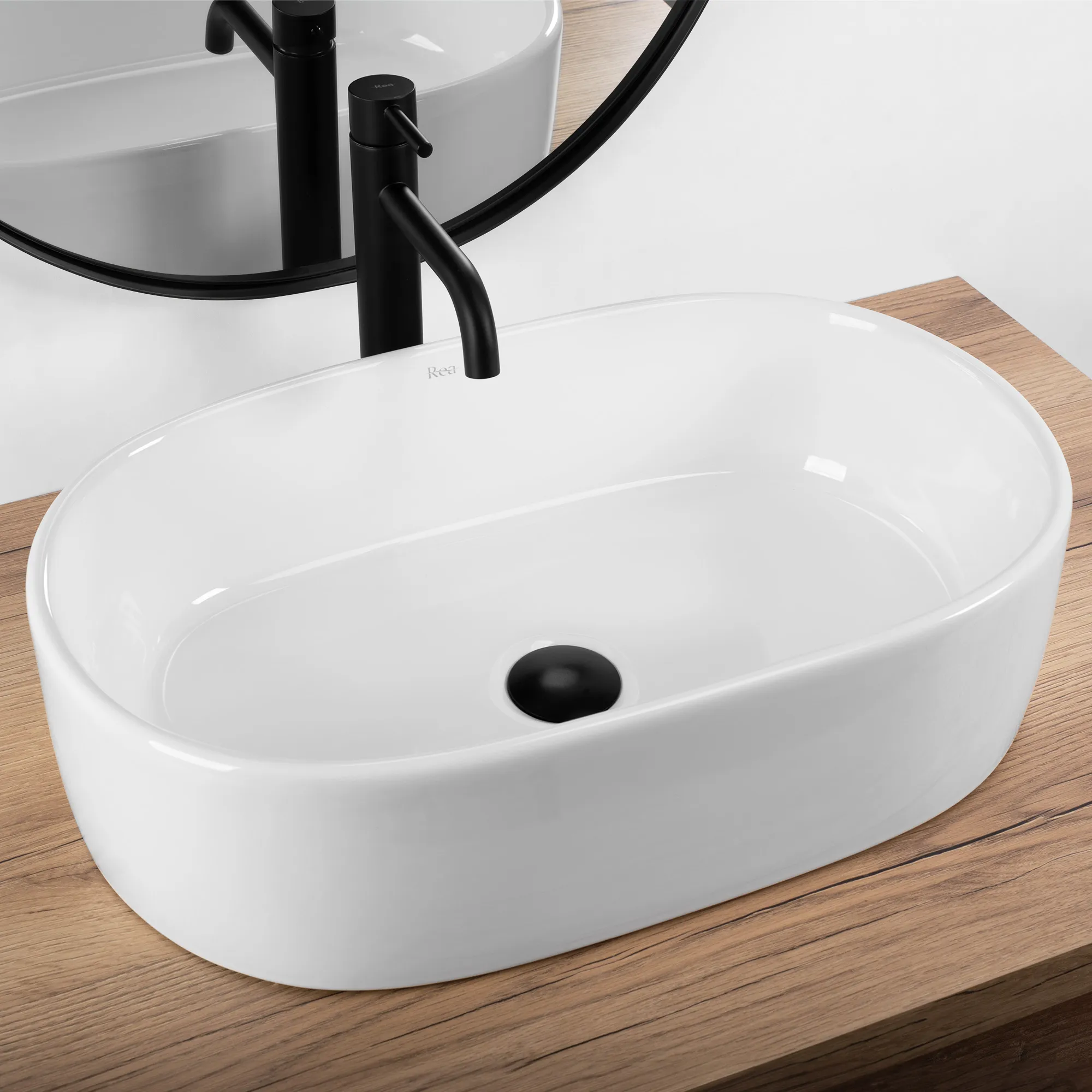 Lavoar pe blat formă semiovală lungime 57 cm culoare alb model Alma White [2]