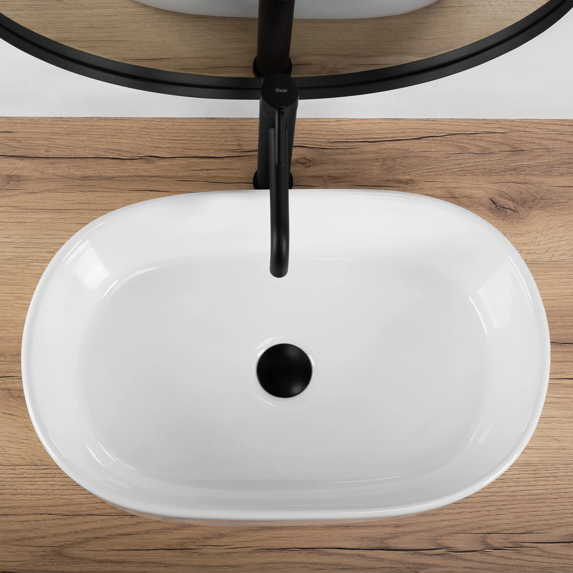 Lavoar pe blat formă semiovală lungime 57 cm culoare alb model Alma White [5]