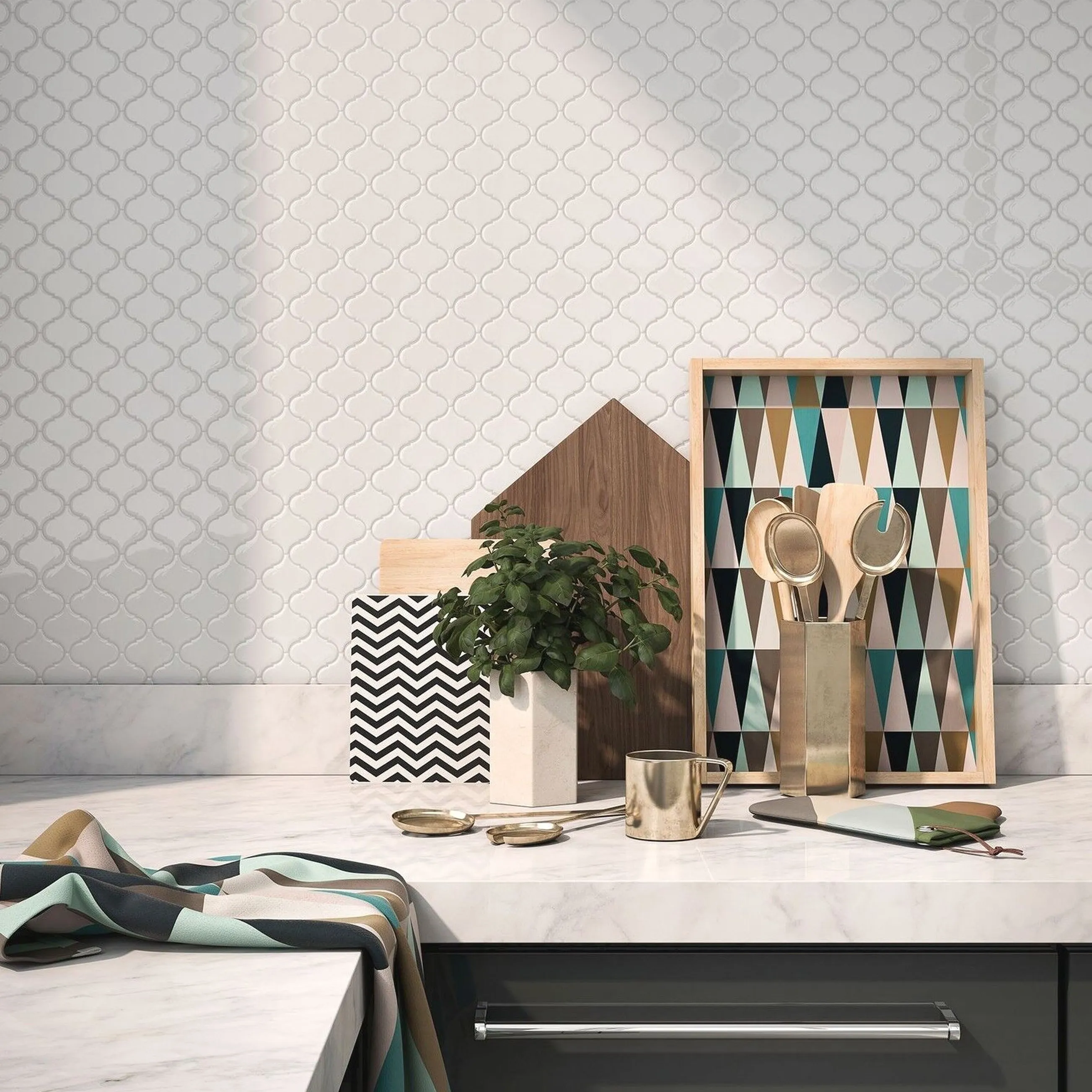 Mozaic decorativ pentru interior culoare alb finisaj semi lucios material ceramică model Maroco White [2]