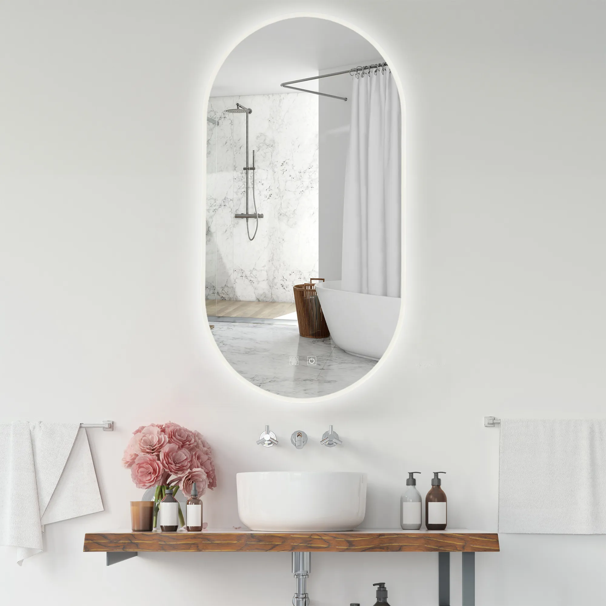 Oglindă cu LED și funcție de dezaburire formă ovală mărime 50x90 cm model EGJ [2]