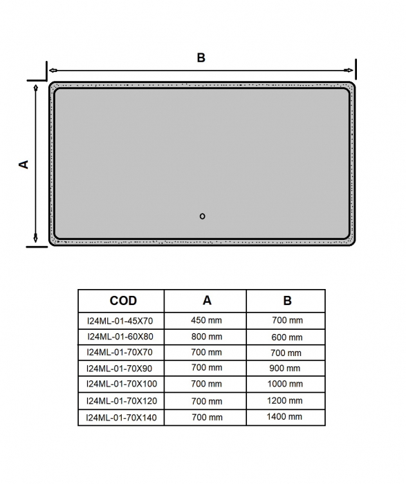 Oglindă cu LED formă dreptunghiulară mărime 70x140 cm model I24ML-01 [9]