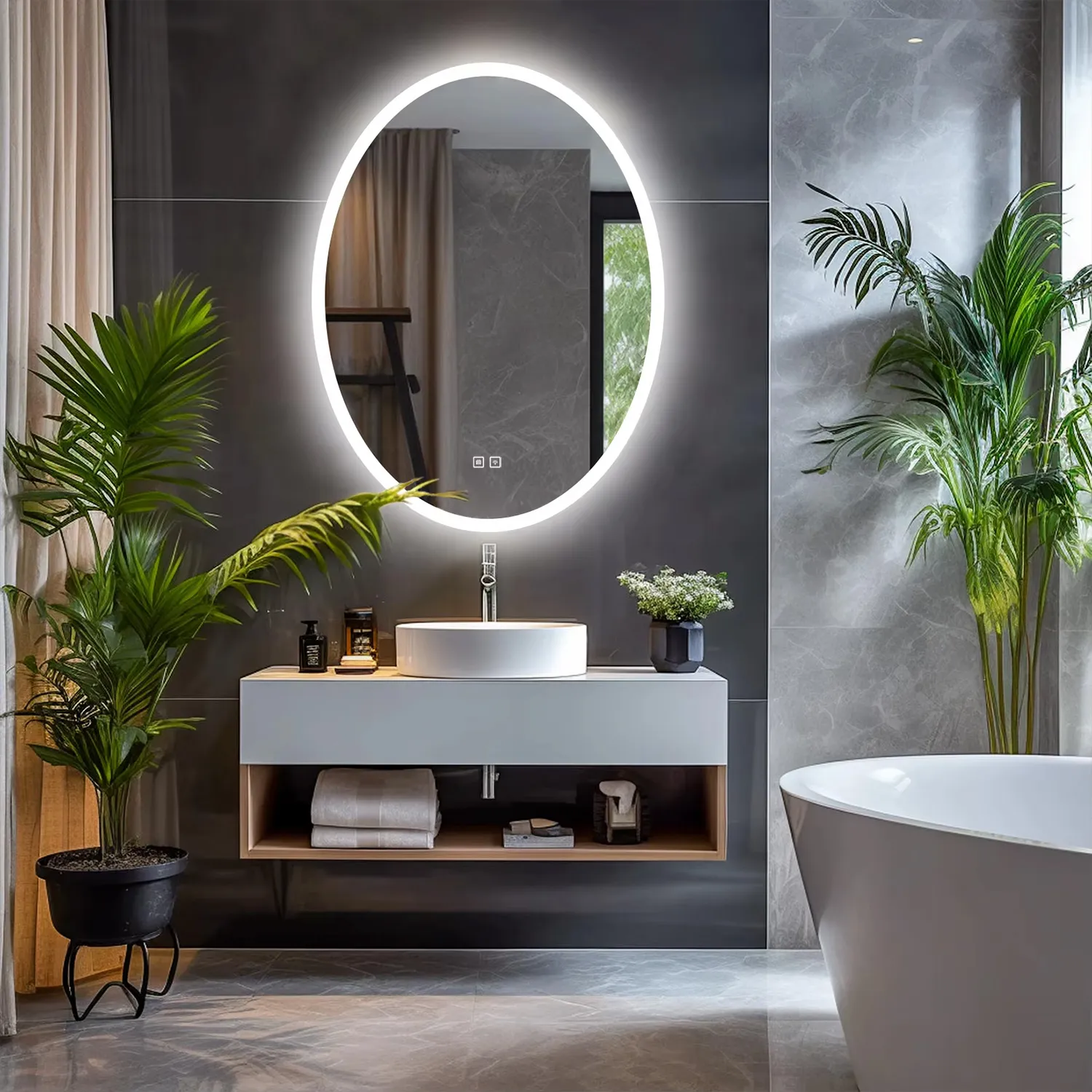 Oglindă cu LED și funcție de dezaburire formă ovală mărime 60x80 cm model Contemporan WWA [2]
