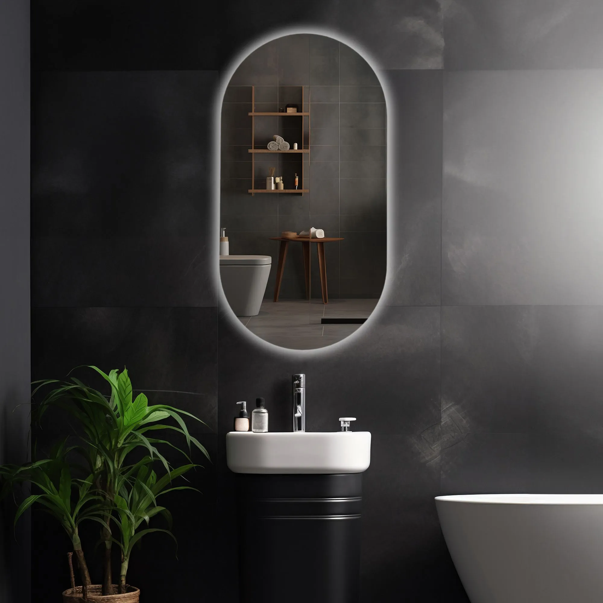 Oglindă cu LED și funcție de dezaburire formă ovală mărime 60x80 cm model EGG [2]