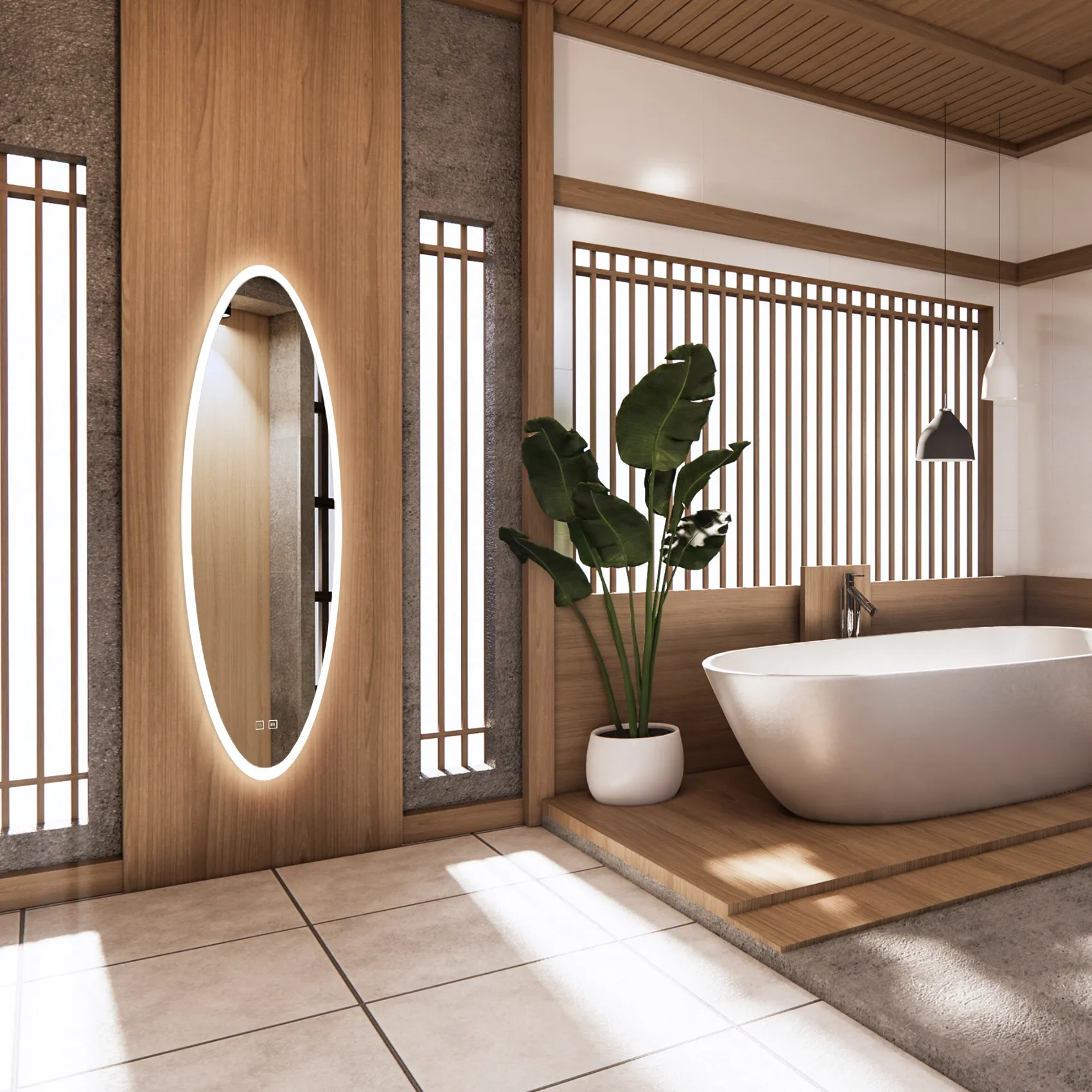 Oglindă cu LED și funcție de dezaburire formă ovală mărime 50x120 cm model Contemporan WWA [3]