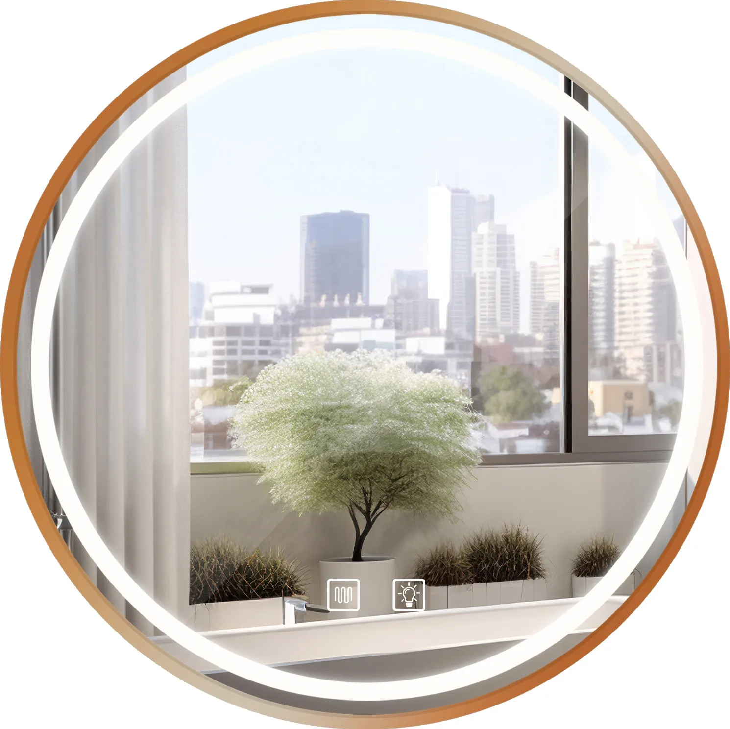 Oglindă cu LED și funcție de dezaburire formă rotundă culoare auriu periat mărime 70 cm model MMJ Brushed Gold [3]